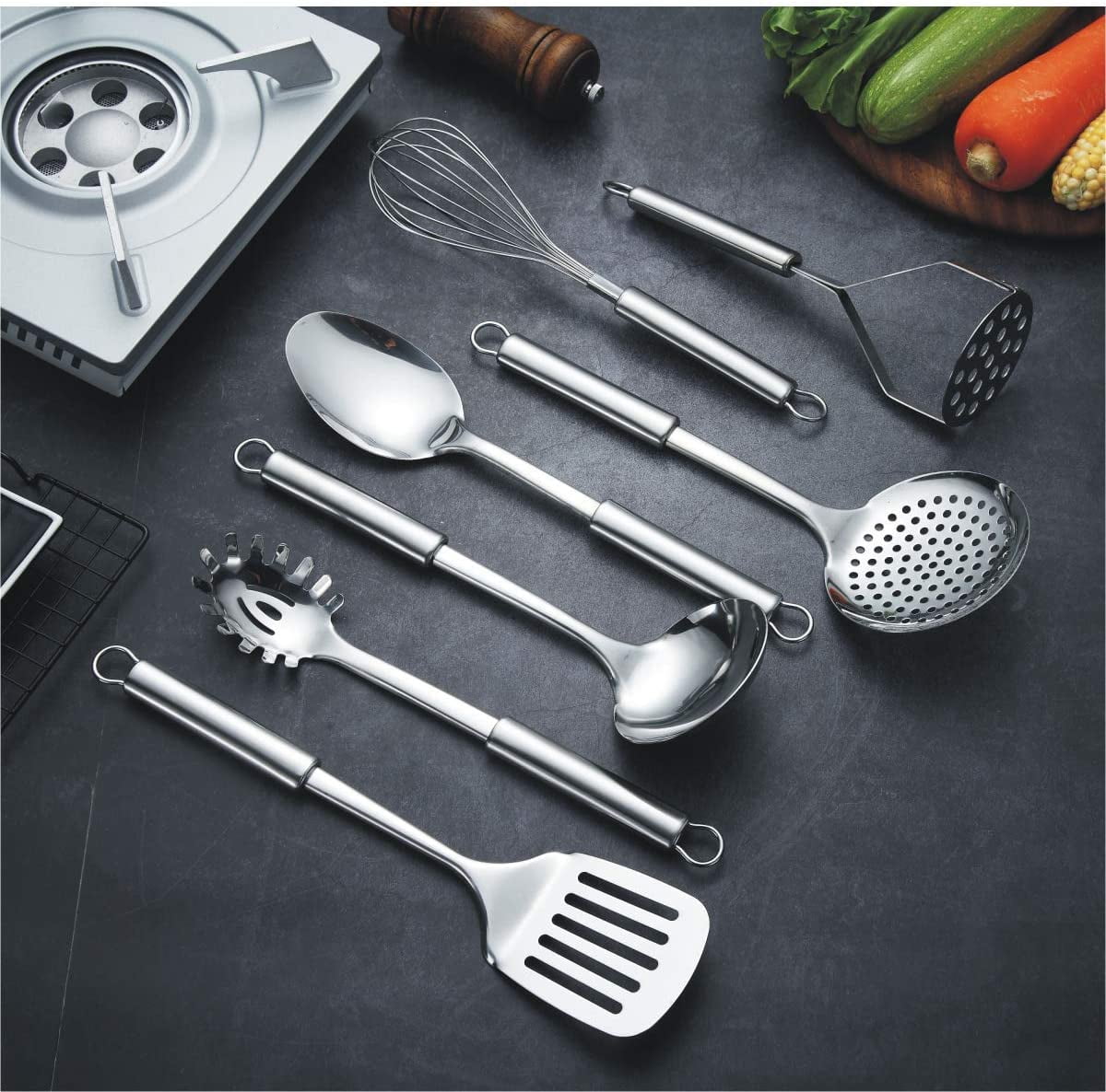 Cooking Utensils Set 8 Piece, Stainless Steel Kitchen Utensils Set with Utensil Holder, Kitchen Tool Set and Caddy - Image 3