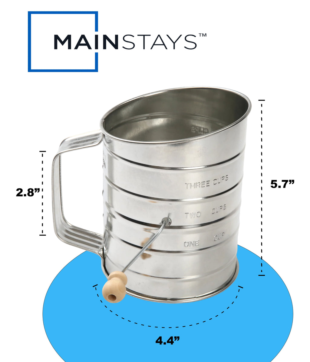 Stainless Steel 3 Cup Flour Hand-Crank Sifter with Beechwood Handle Silver - Image 3
