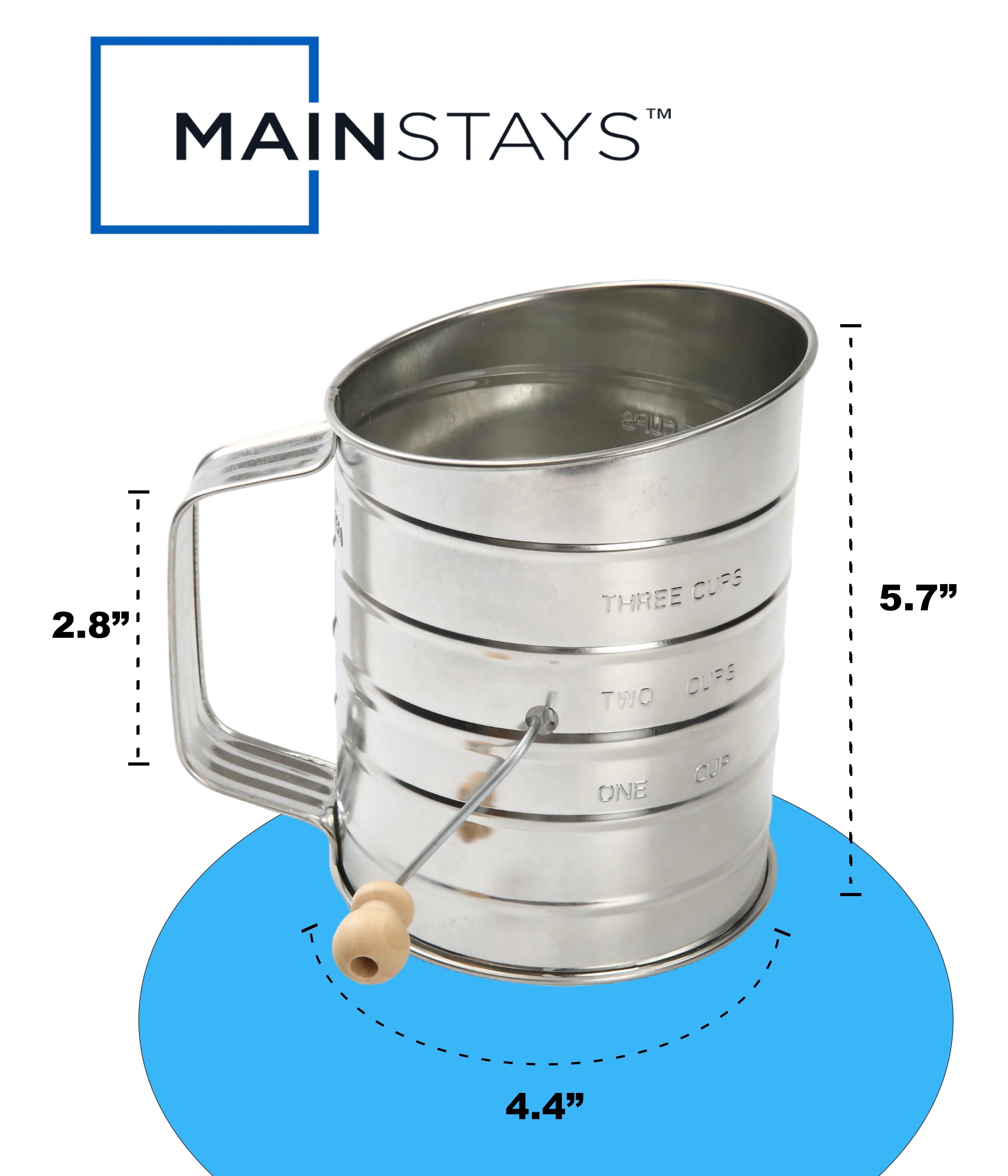 Stainless Steel 3 Cup Flour Hand-Crank Sifter with Beechwood Handle Silver - Image 3