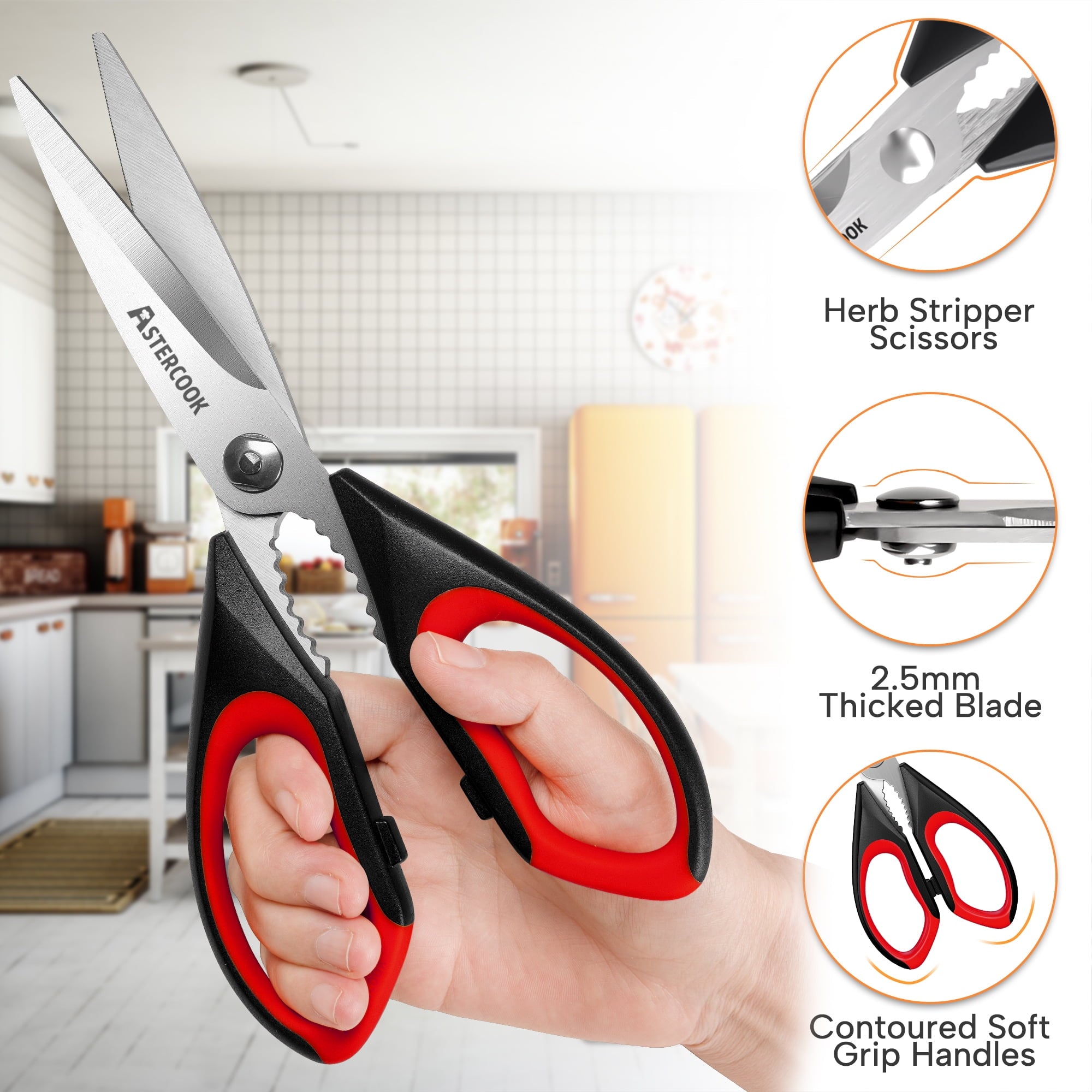 2 Pcs Kitchen Scissors, Heavy Duty Shears with Serrated Blade, Ergonomic Handle Food Scissor for Poultry, Herbs, Vege... - Image 3