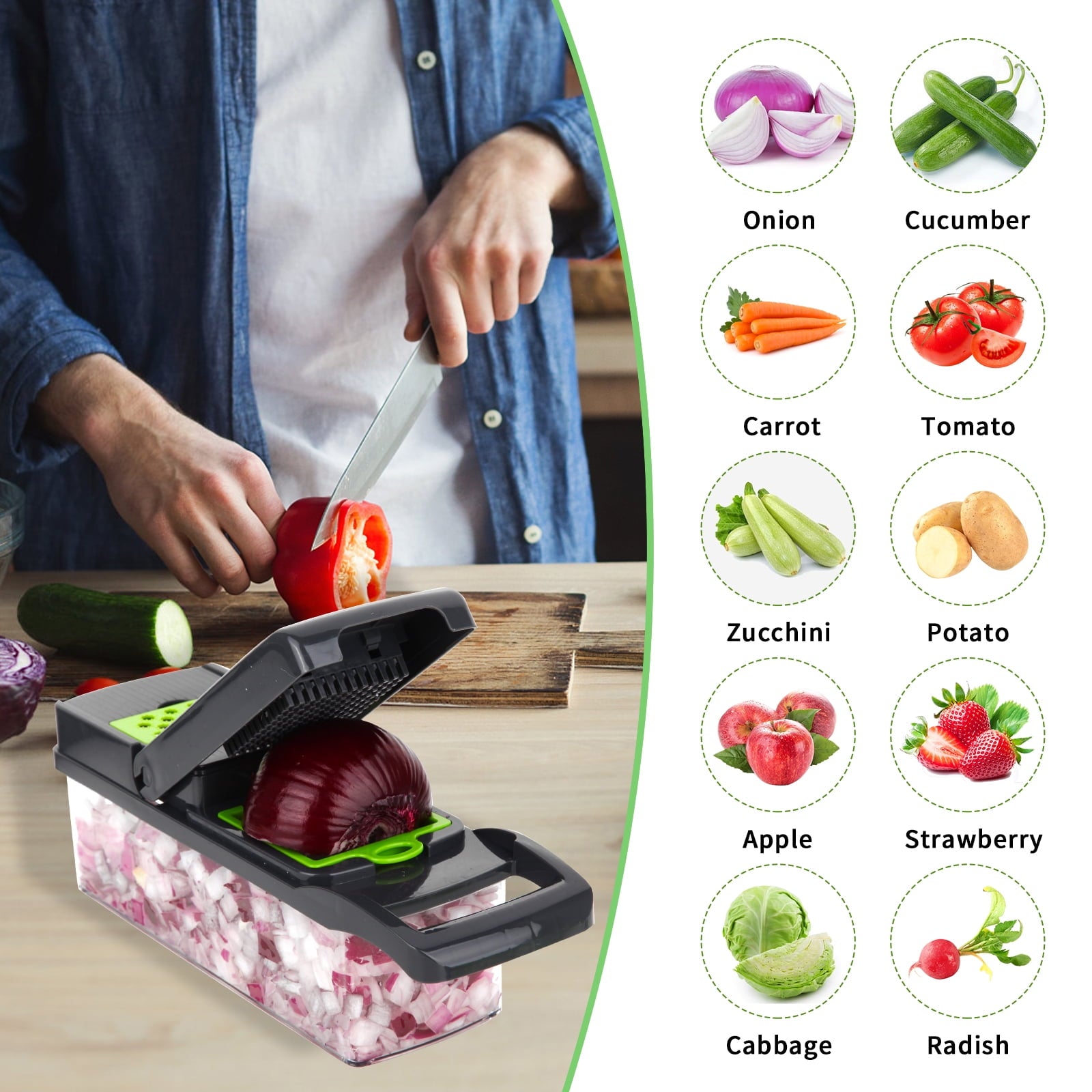 Vegetable Chopper, Pro Onion Chopper, Multifunctional 14 in 1 Food Chopper, Kitchen Vegetable Slicer Dicer Cutter,Veg... - Image 6