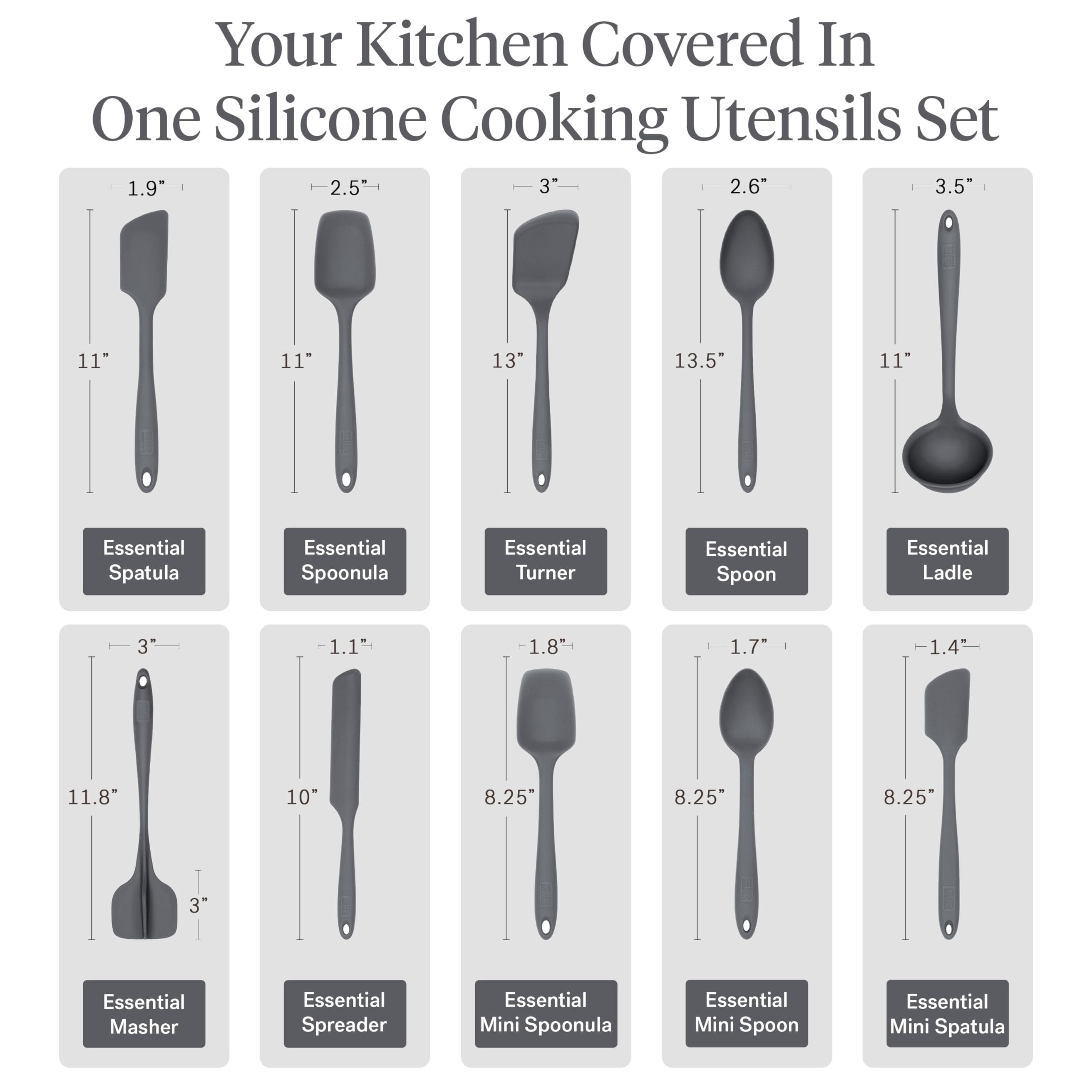 GIR Get It Right 10 Piece Essentials Silicone Cooking Utensils Set Nonstick 425°F Heat Resistant Kitchen Utensils Set for Cooking and Baking - Image 4