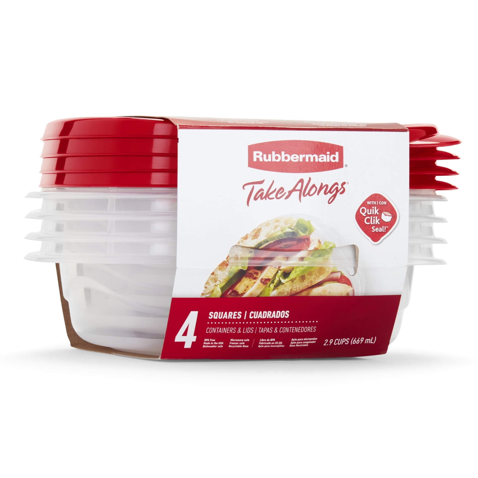 TakeAlongs 2.9-Cup Square Food Storage Containers, Ruby Red, 4 Pack - Image 2