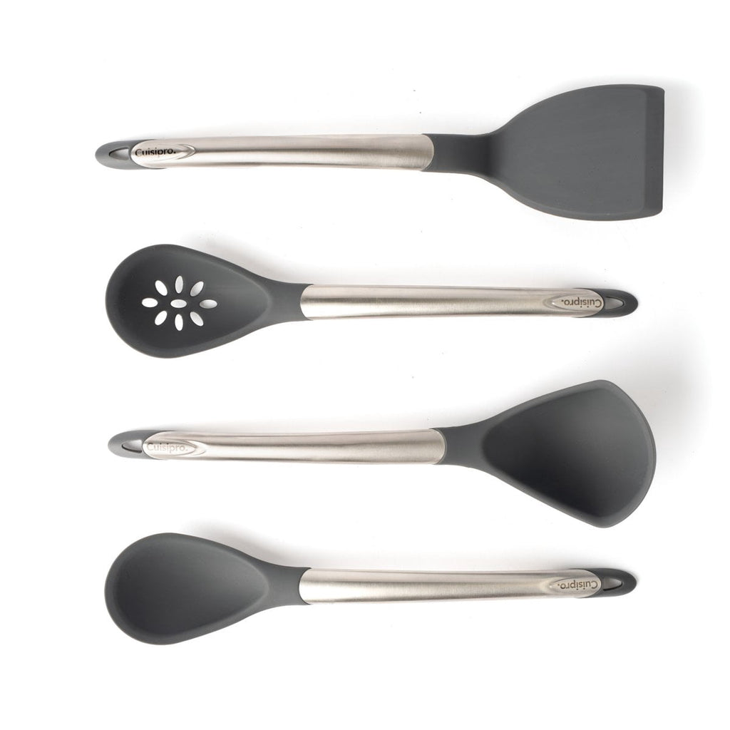 Silicone Tool Set- 12.2" Ladle, 12.4" Turner, 12" Spoon & 12" Slotted Spoon Gray - Image 3
