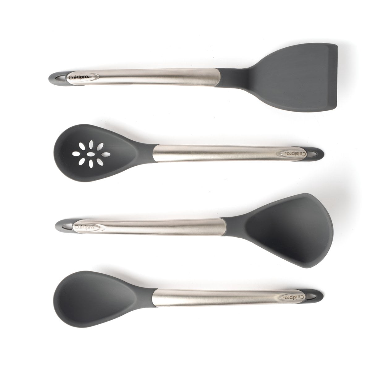 Silicone Tool Set- 12.2" Ladle, 12.4" Turner, 12" Spoon & 12" Slotted Spoon Gray - Image 3