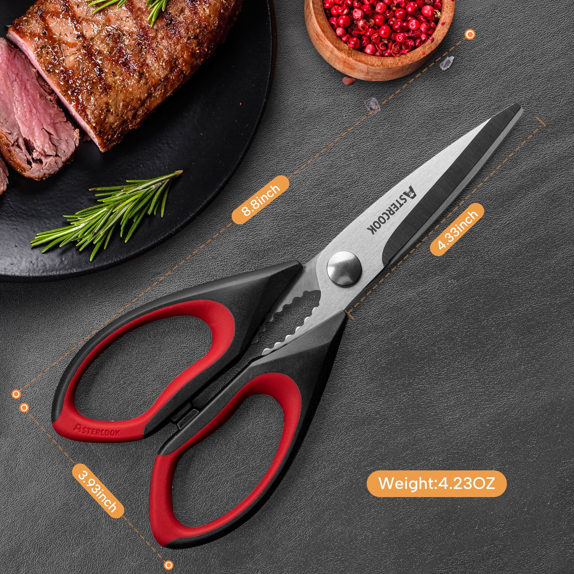 2 Pcs Kitchen Scissors, Heavy Duty Shears with Serrated Blade, Ergonomic Handle Food Scissor for Poultry, Herbs, Vege... - Image 2