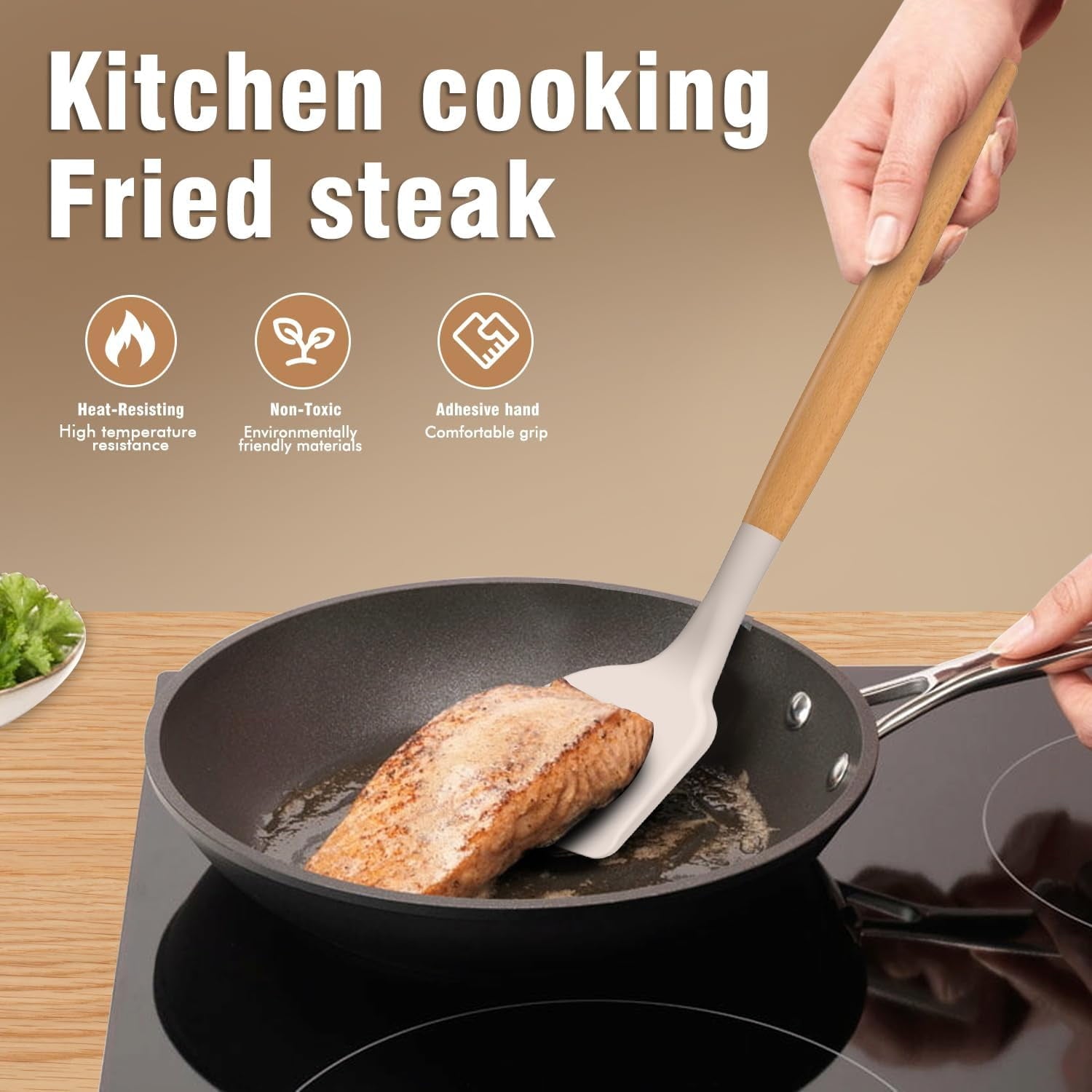 Kitchen Utensils Set, 24 Pcs Silicone Cooking Utensils Set with Holder, Non-Stick Silicone Cooking Kitchen Utensils with Wooden Handle Spatu - Image 3