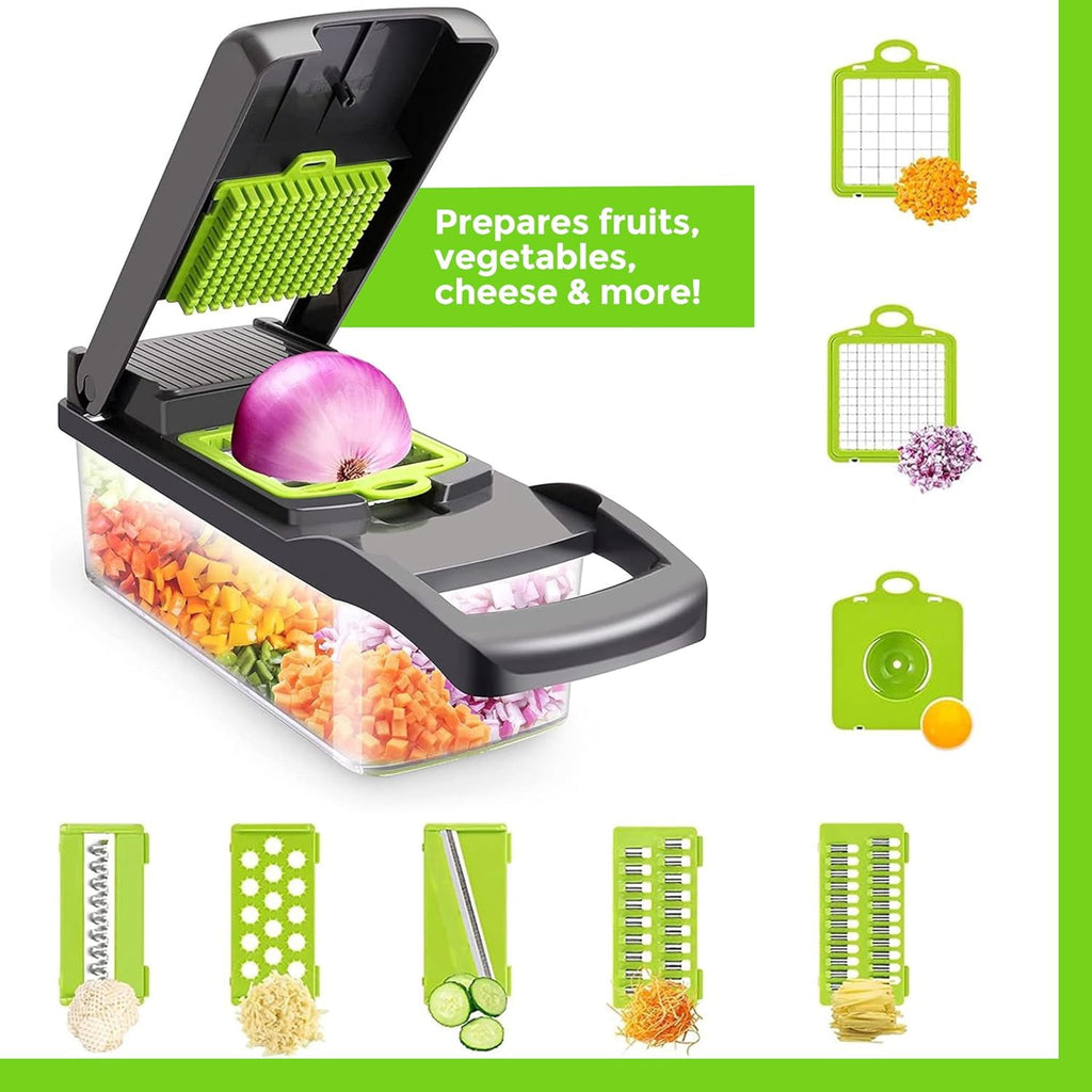 13-in-1 & Slicer - Multifunctional Onion with 8 Blades, Colander Basket & Container | Mini & Mandolin Slicer with Fin... - Image 3