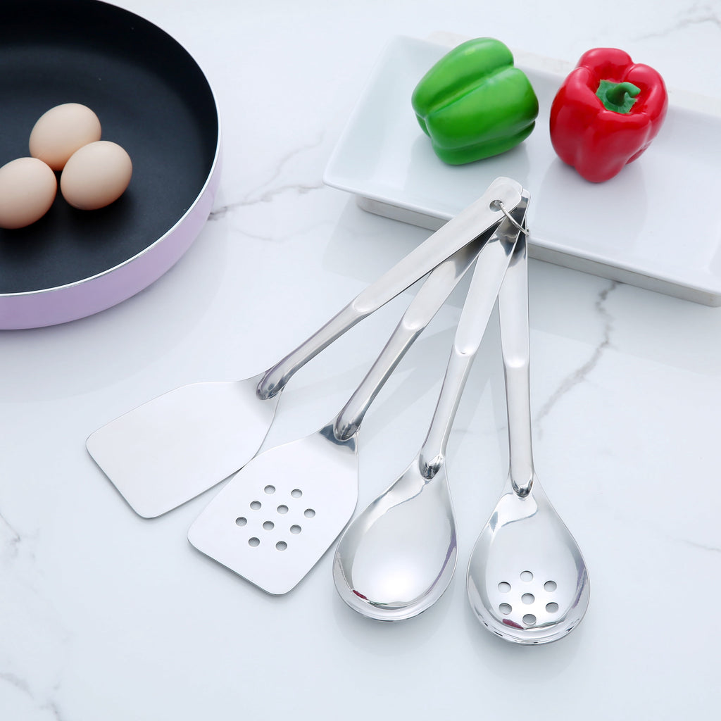 Mainstays Stainless Steel 4-Piece Utensil Set: Includes Slotted Turner, Solid Turner, Spoon, and Slotted Spoon - Image 2