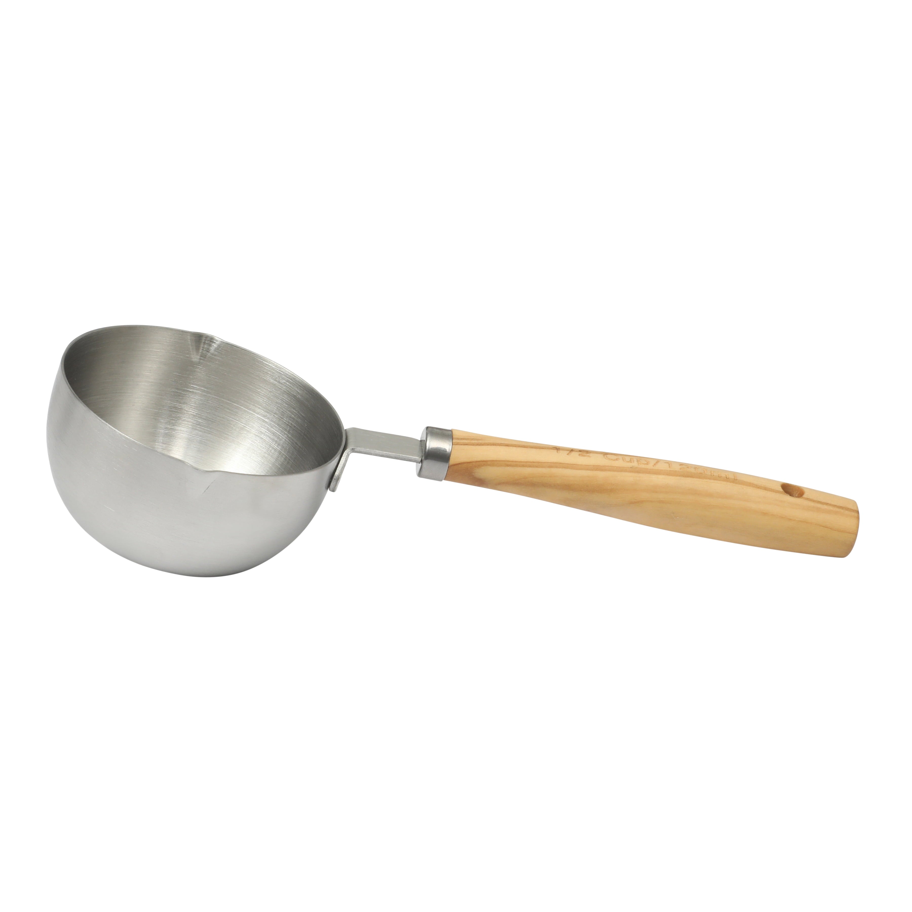 The Pioneer Woman 4-Piece Stainless Steel Measuring Cup Set for Cooking with Olivewood Handles - Image 4