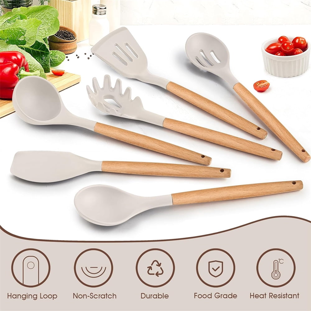 12-Piece Silicone Kitchenware Set - High-Temperature Heat-Resistant Kitchen Utensils, Safe Cooking Tools, with Wooden Handles, Dishwasher-Sa - Image 6