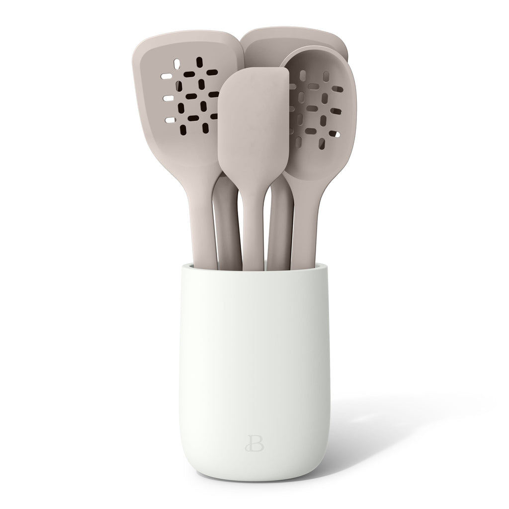6-Piece Silicone Tool Set with Ceramic Crock, Porcini Taupe - Image 2