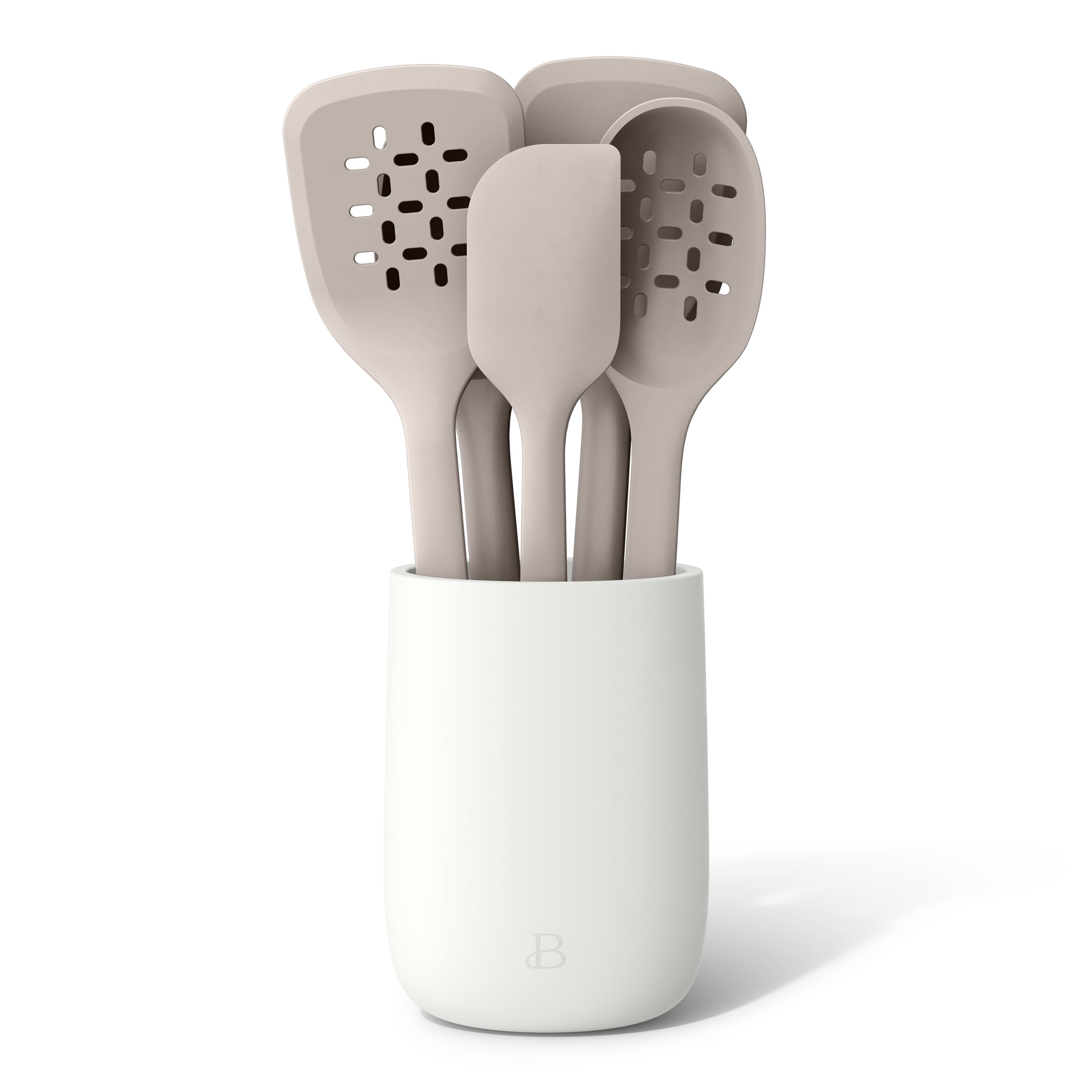 6-Piece Silicone Tool Set with Ceramic Crock, Porcini Taupe - Image 2