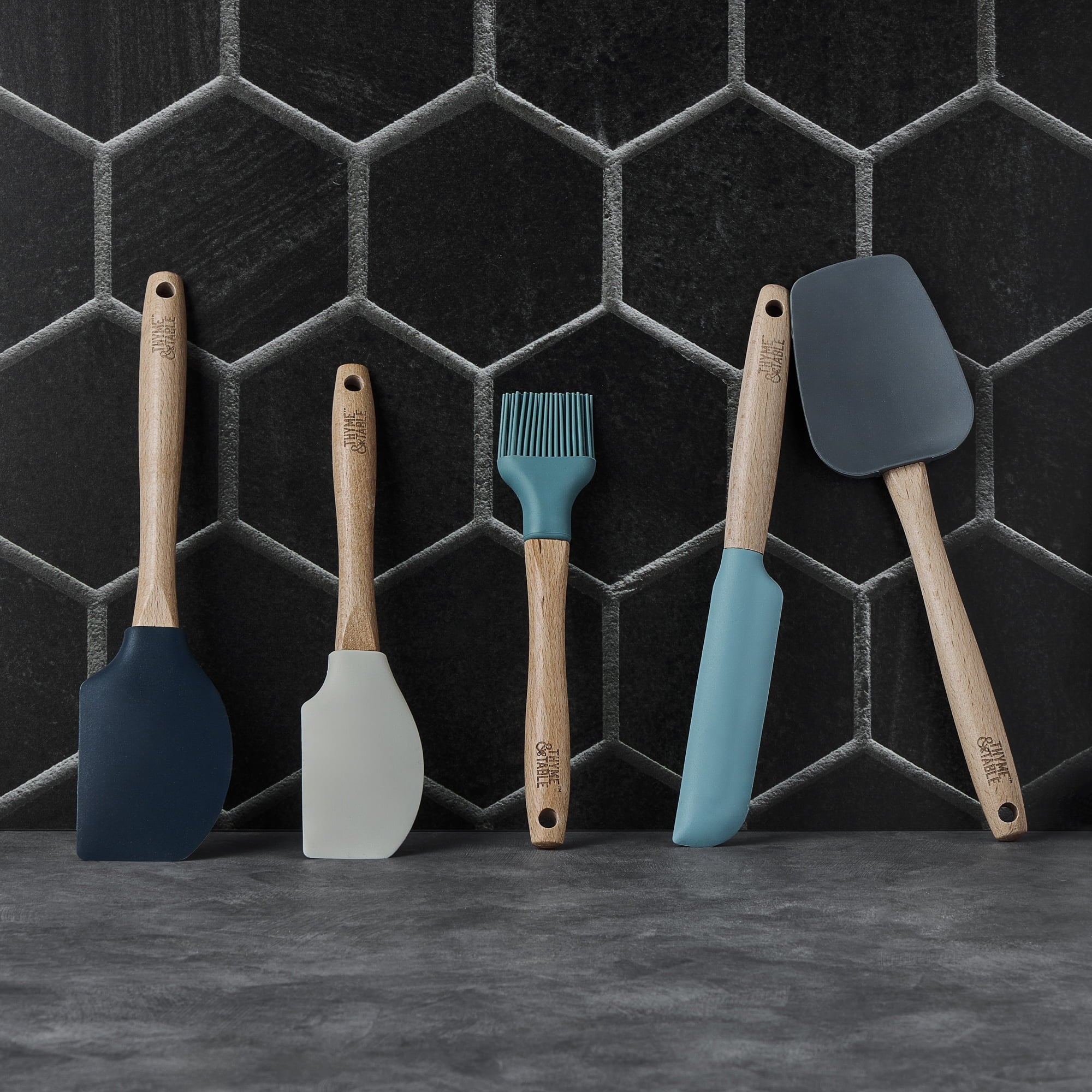 5-Piece Silicone Kitchen Utensil Set with Beechwood Handles - Image 5
