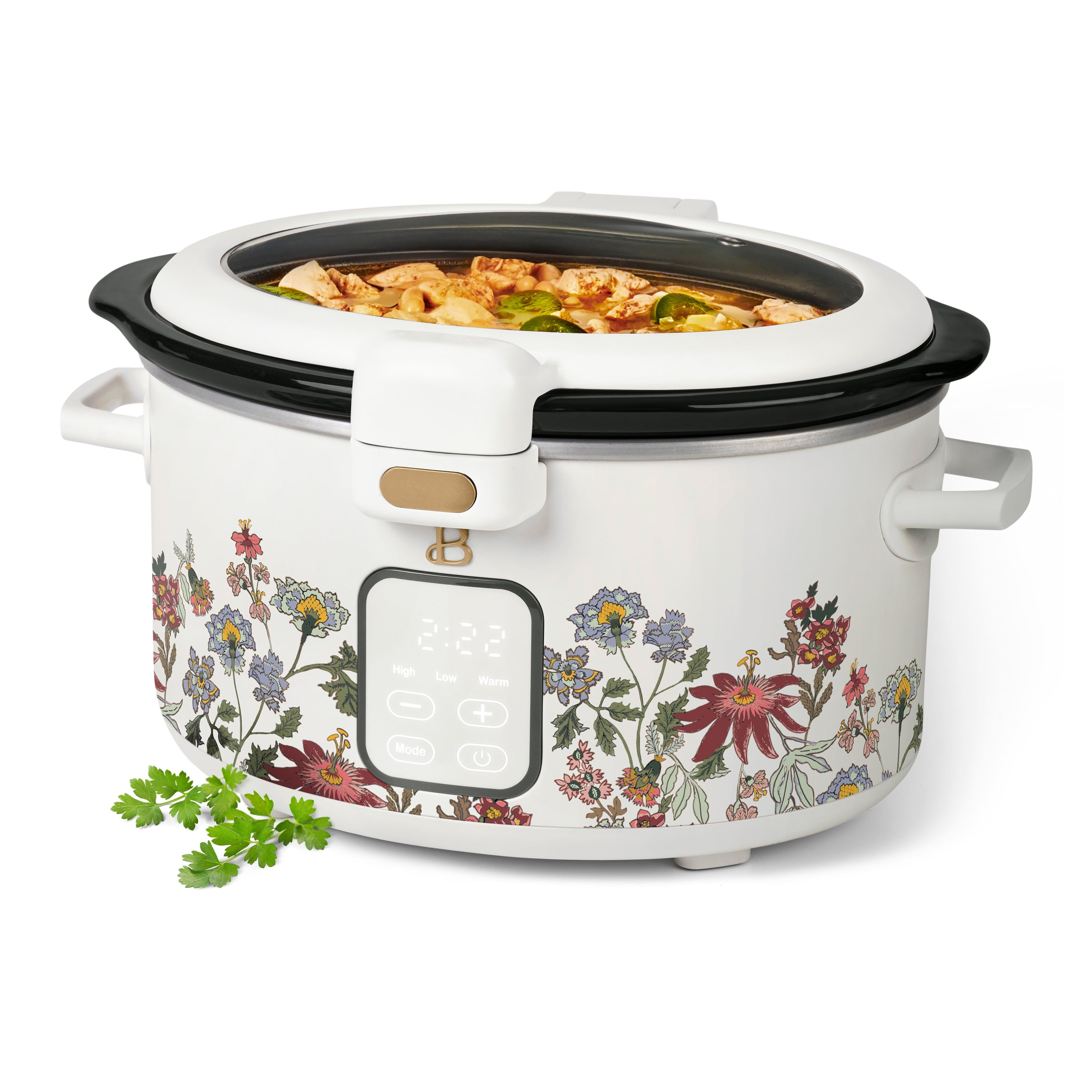 Beautiful 4 Qt Digital Slow Cooker with Hinged Locking Lid, Wildflower White by Drew Barrymore - Image 6