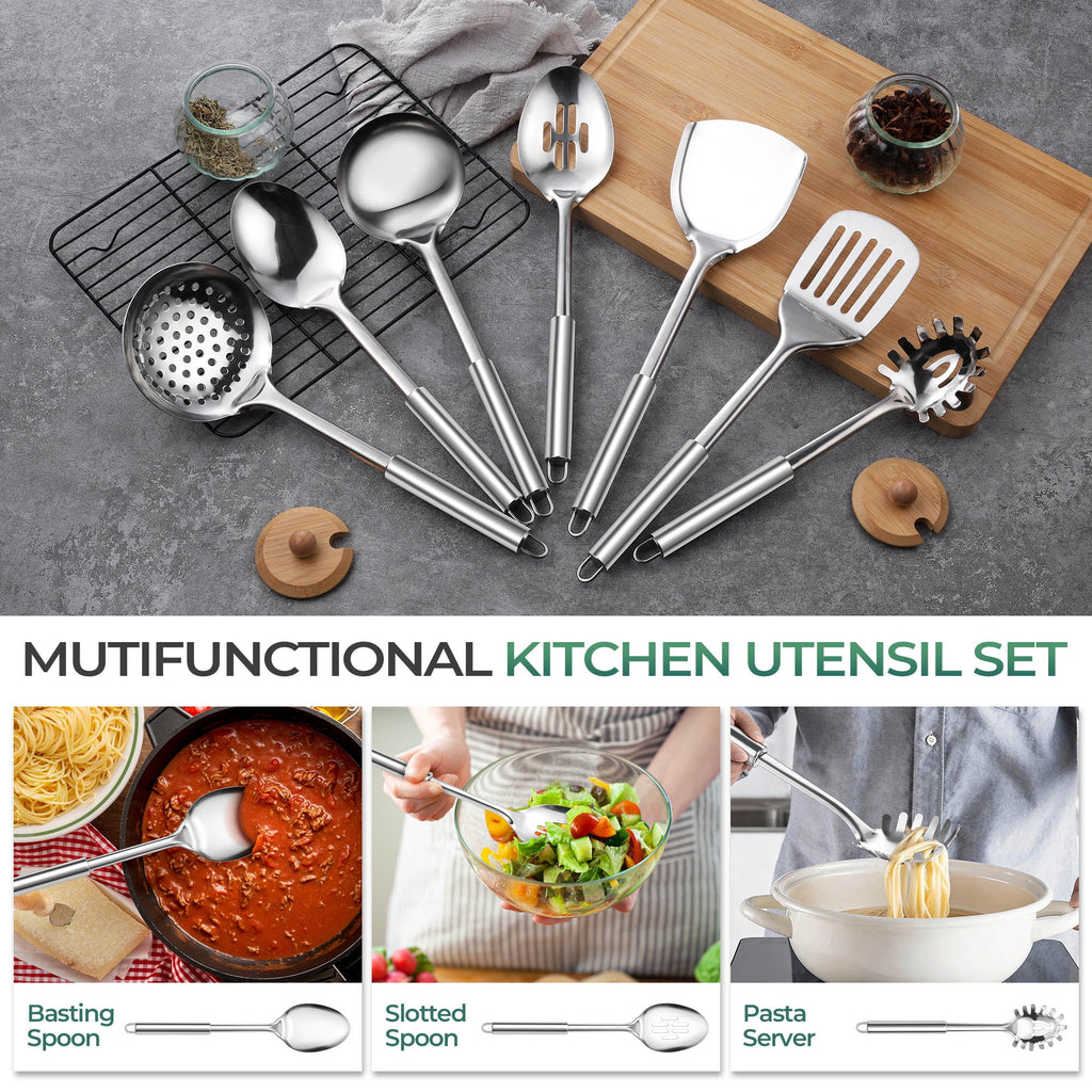 Kitchen Utensils Set, 7 PCS Stainless Steel Cooking Tools, Metal Kitchen Tools Set, Heat Resistant & Dishwasher Safe - Image 5
