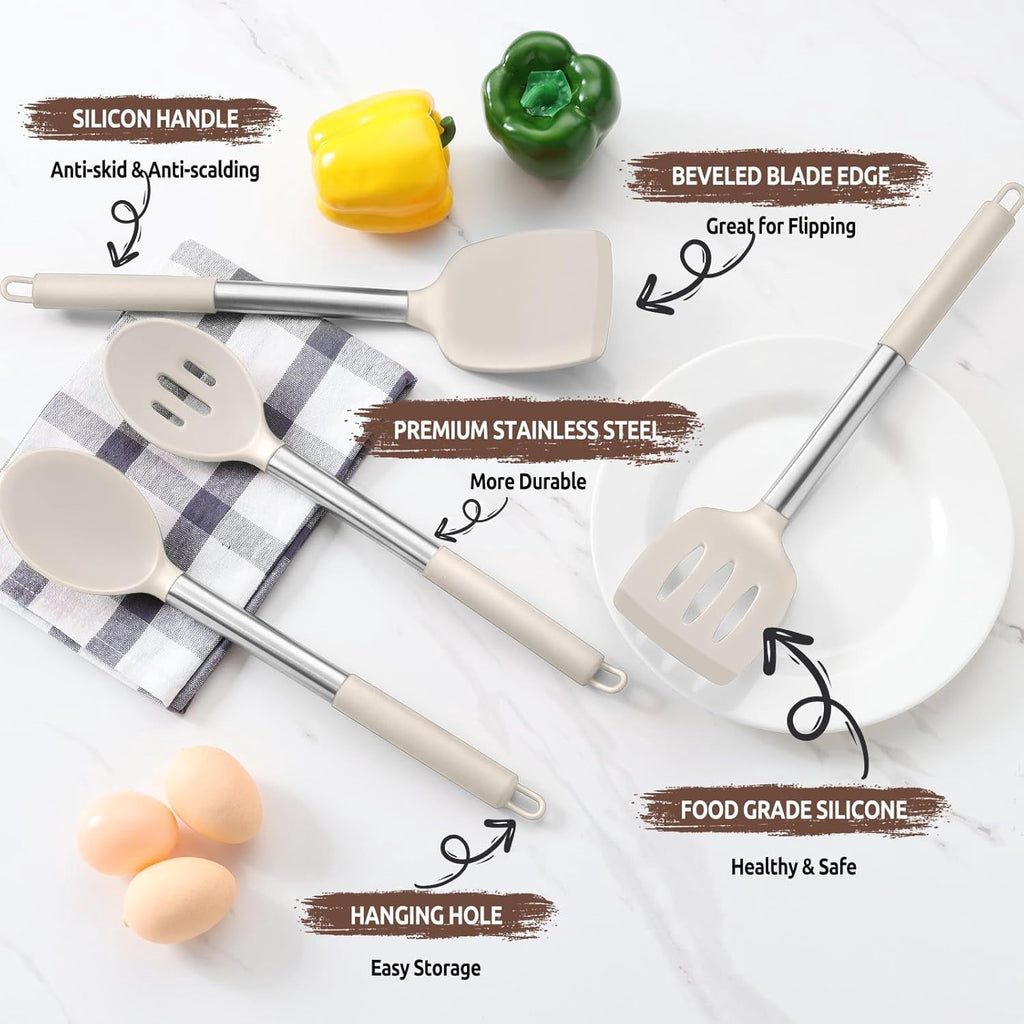 Cooking Utensils Set of 4, Silicone Kitchen Utensils for Non-stick Cookware, Heat Resistant & Non-toxic Slotted Spatu... - Image 4