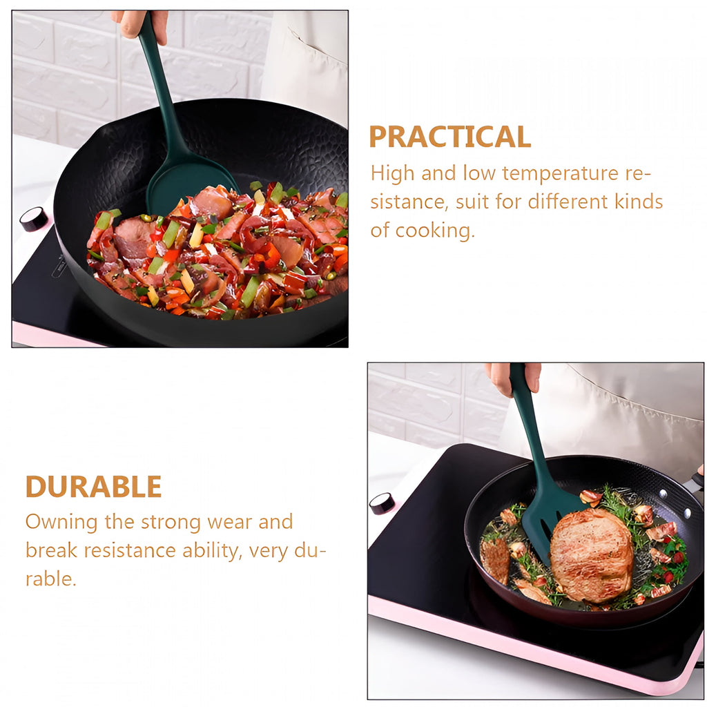 ACDANC 1 Set Silicone Kitchen Non-Cooking Non-Pan Spatula Cooking Stainless Steel Kitchen Utensils Dark Green - Image 3