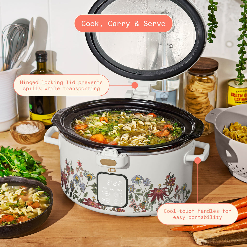 Beautiful 4 Qt Digital Slow Cooker with Hinged Locking Lid, Wildflower White by Drew Barrymore - Image 4