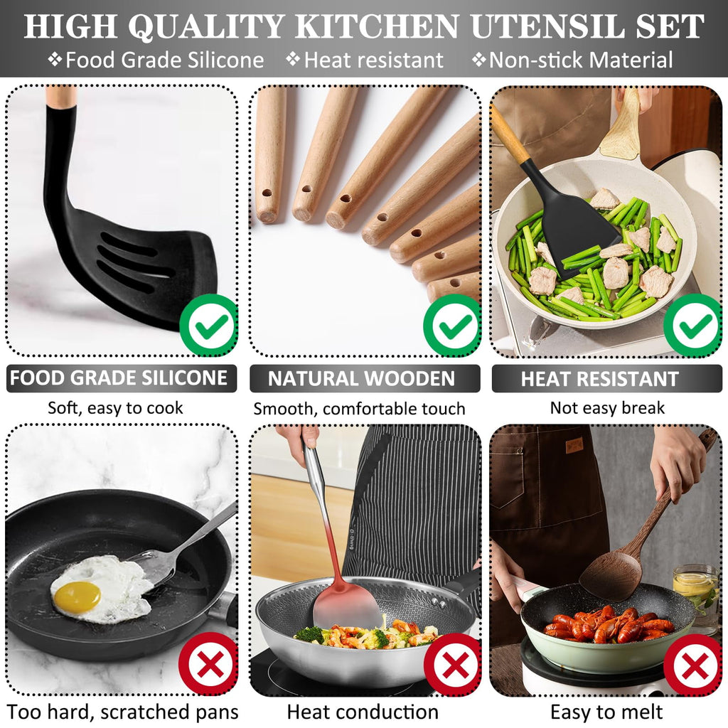 43Pcs Silicone Cooking Utensils Set - 446°F Heat Resistant Non-Stick Kitchen Utensils, Kitchen Utensil Gadgets Tools Set  for Baking, Cookin - Image 4