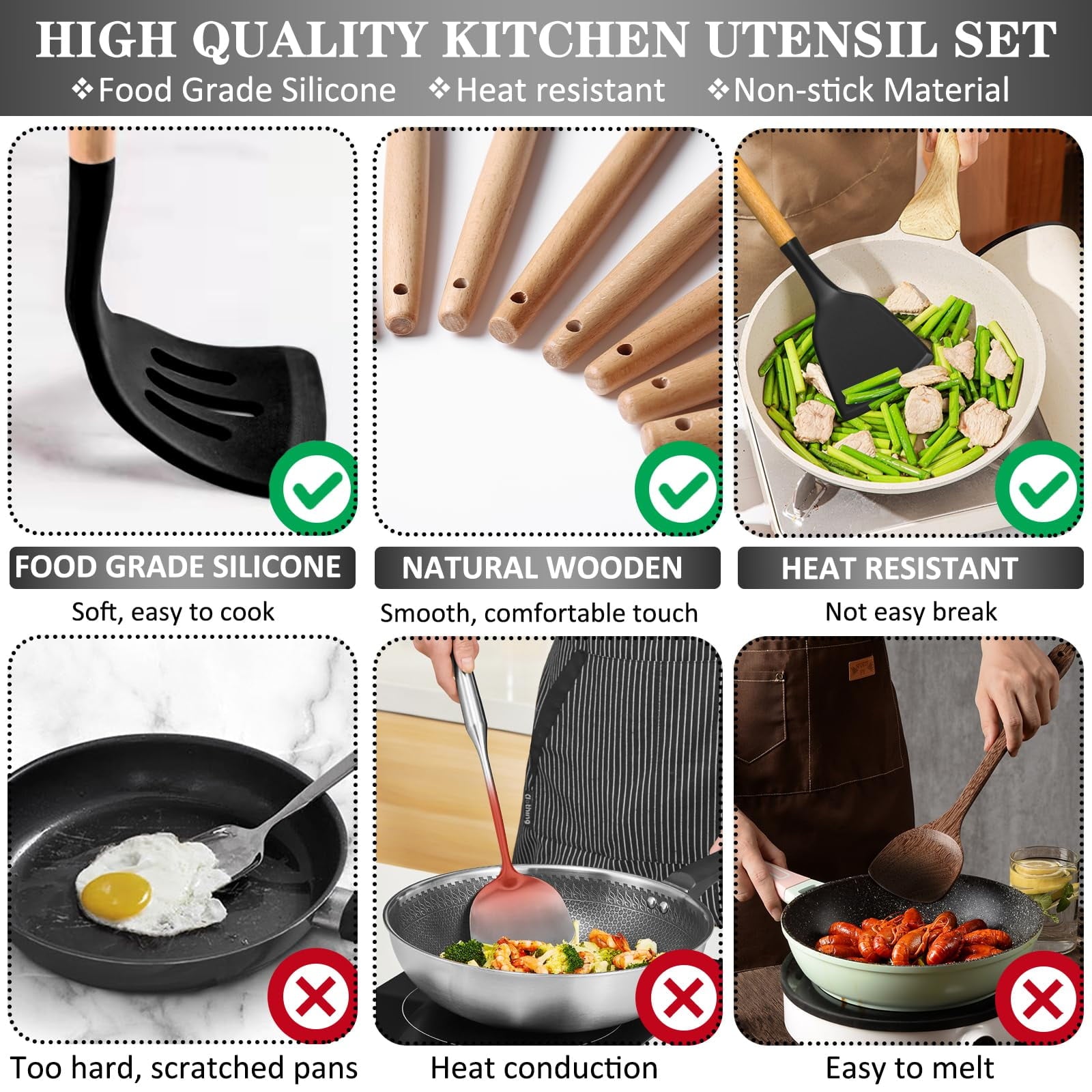 43Pcs Silicone Cooking Utensils Set - 446°F Heat Resistant Non-Stick Kitchen Utensils, Kitchen Utensil Gadgets Tools Set  for Baking, Cookin - Image 4