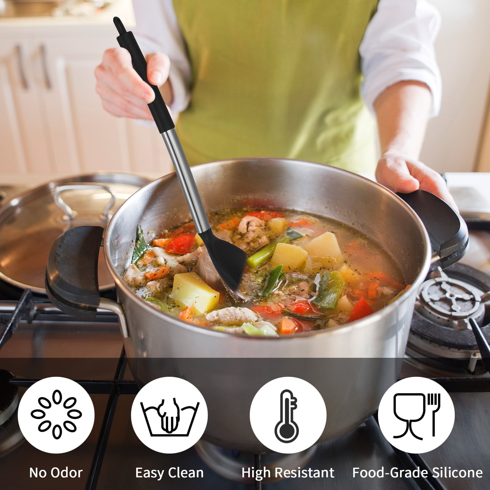 GYDEK Silicone Cooking Spatulas and Spoons, 4 Pack Heat Resistant Silicone Cooking Utensils Set, Non-stick Large Kitchen Silicone Spatula an - Image 6