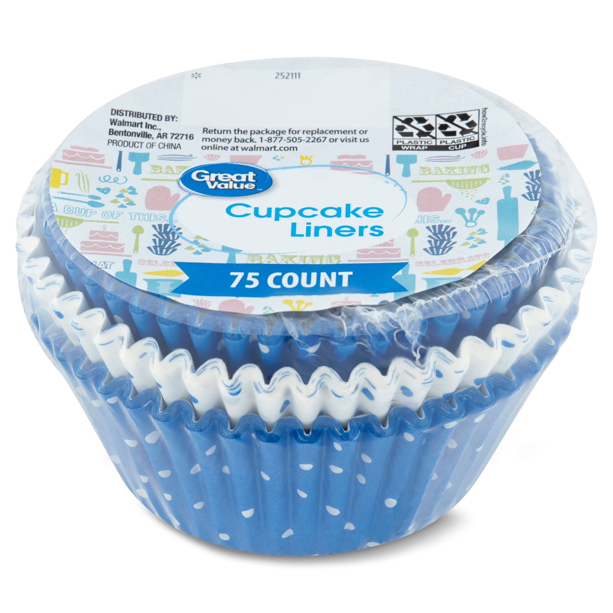 Cupcake Liners, Blue & White Polka Dots, 75 Count - Image 5