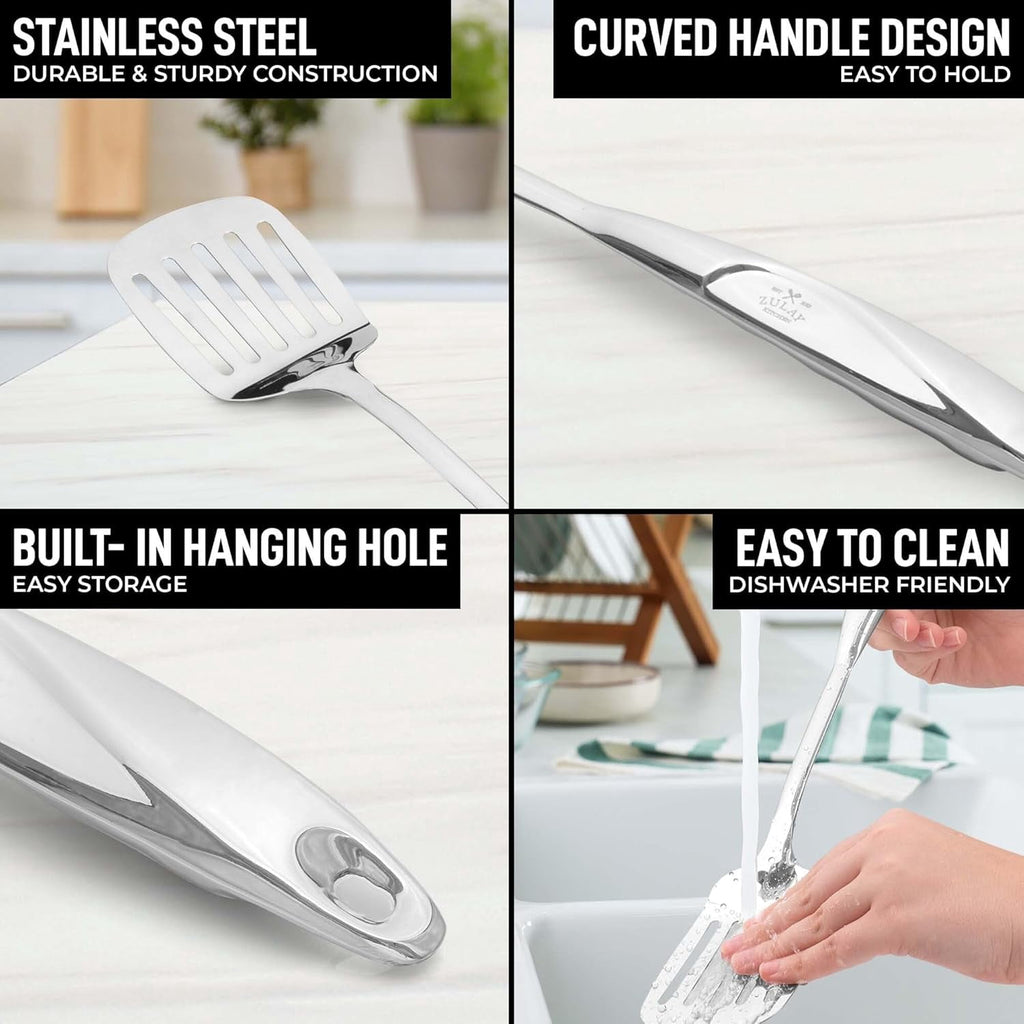Stainless Steel Cooking Utensil Set -  Metal Kitchen Gadgets - Easy to Clean Tools - 8 Piece Set - Image 4