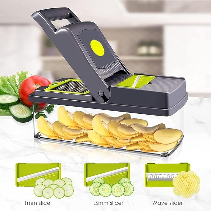 15-in-1 Multipurpose Vegetable Chopper, Cutter, Mandoline Slicer & Dicer with 8 Steel Blades - Fruit Vegetable Chopper with 1.2L Tray, Anti- - Image 5
