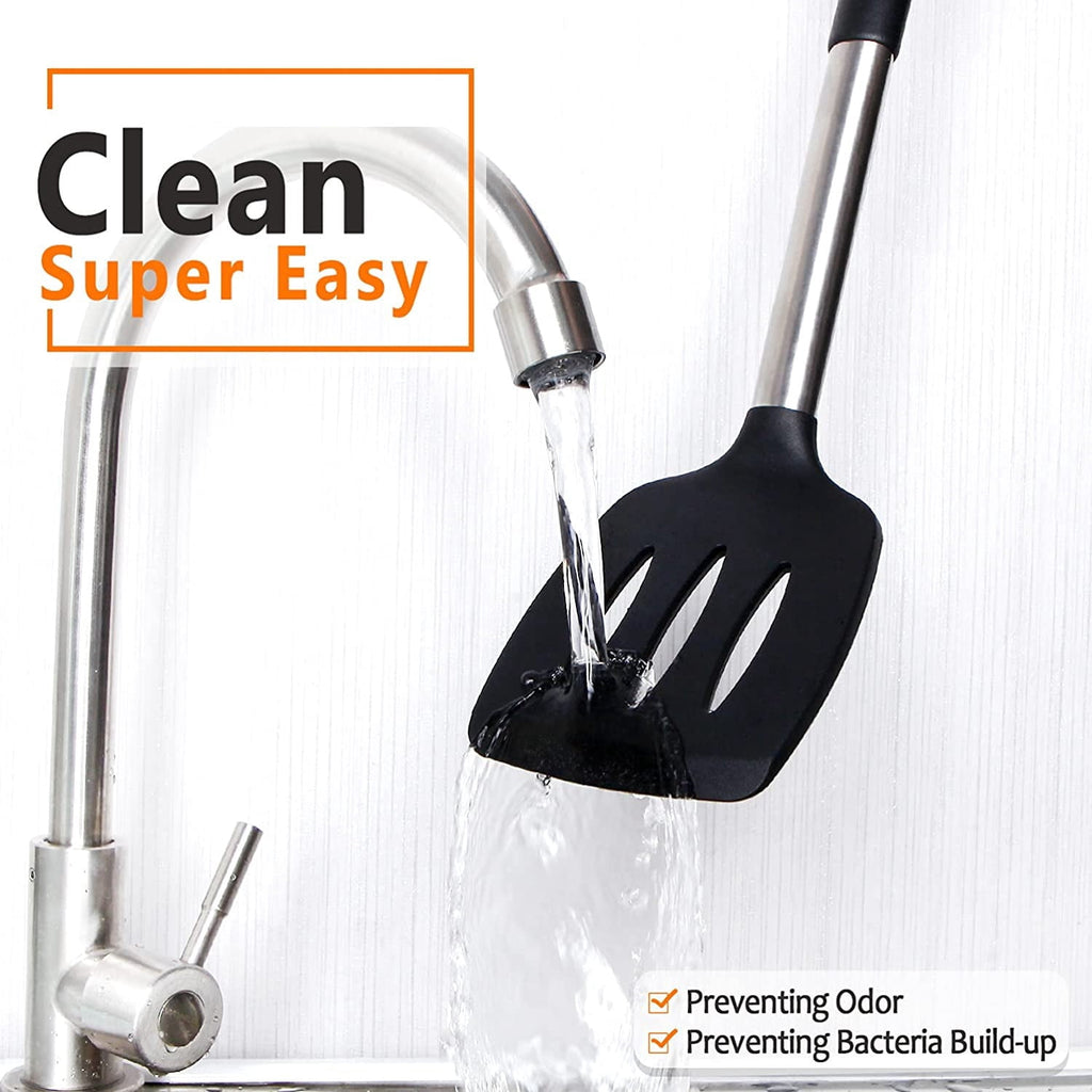 Silicone Cooking Utensil Set, 8Pcs Non-stick Cookware with Stainless Steel Handle, BPA Free Heat Resistant Kitchen To... - Image 6