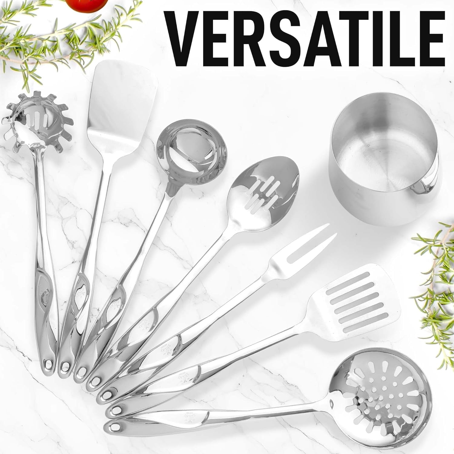 Stainless Steel Cooking Utensil Set -  Metal Kitchen Gadgets - Easy to Clean Tools - 8 Piece Set - Image 5