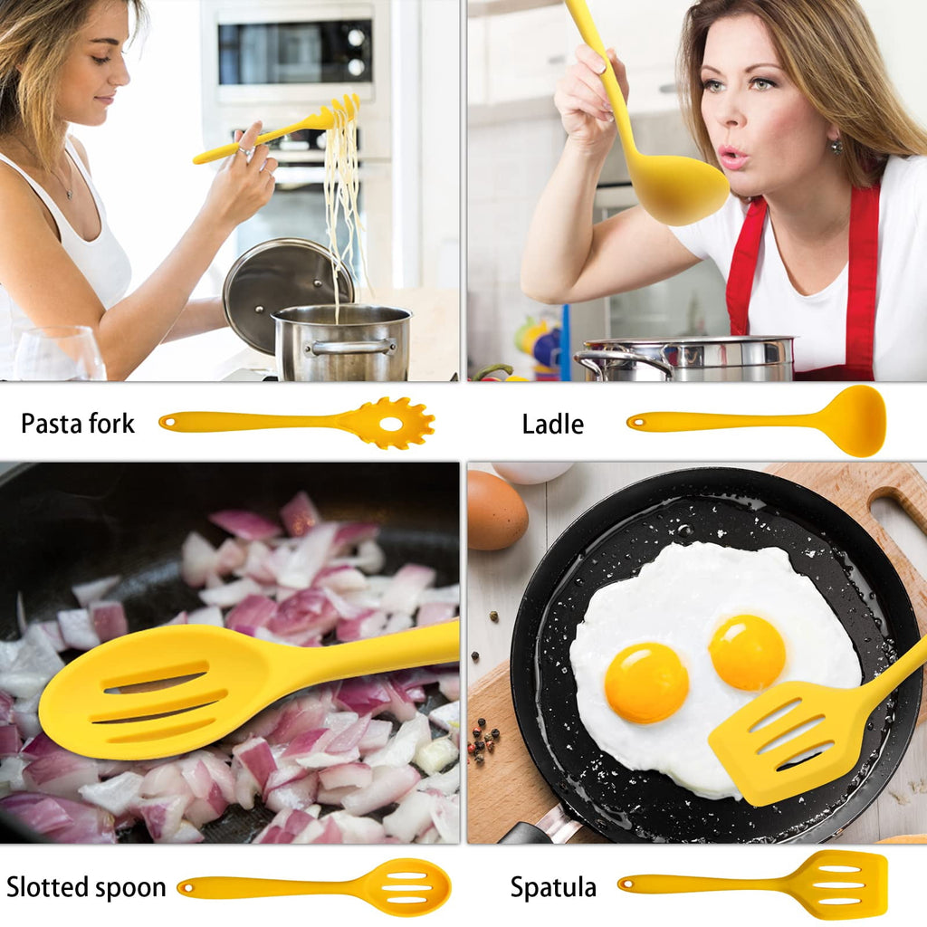 11-Piece Silicone Cooking Utensil Set, Non-Stick Kitchen Gadgets with Spatulas, Includes Iron Utensil Holder, Non-Scratch Heat-Resistant Kit - Image 4