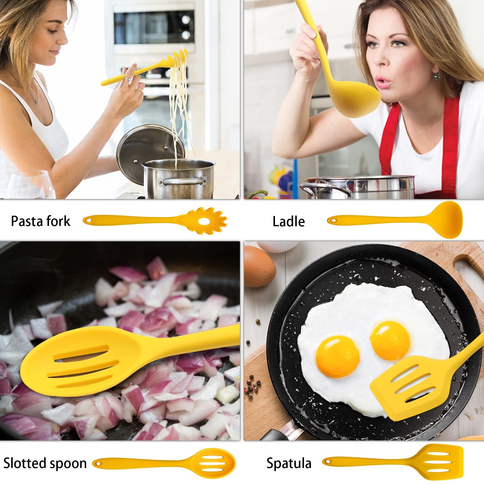 11-Piece Silicone Cooking Utensil Set, Non-Stick Kitchen Gadgets with Spatulas, Includes Iron Utensil Holder, Non-Scratch Heat-Resistant Kit - Image 4