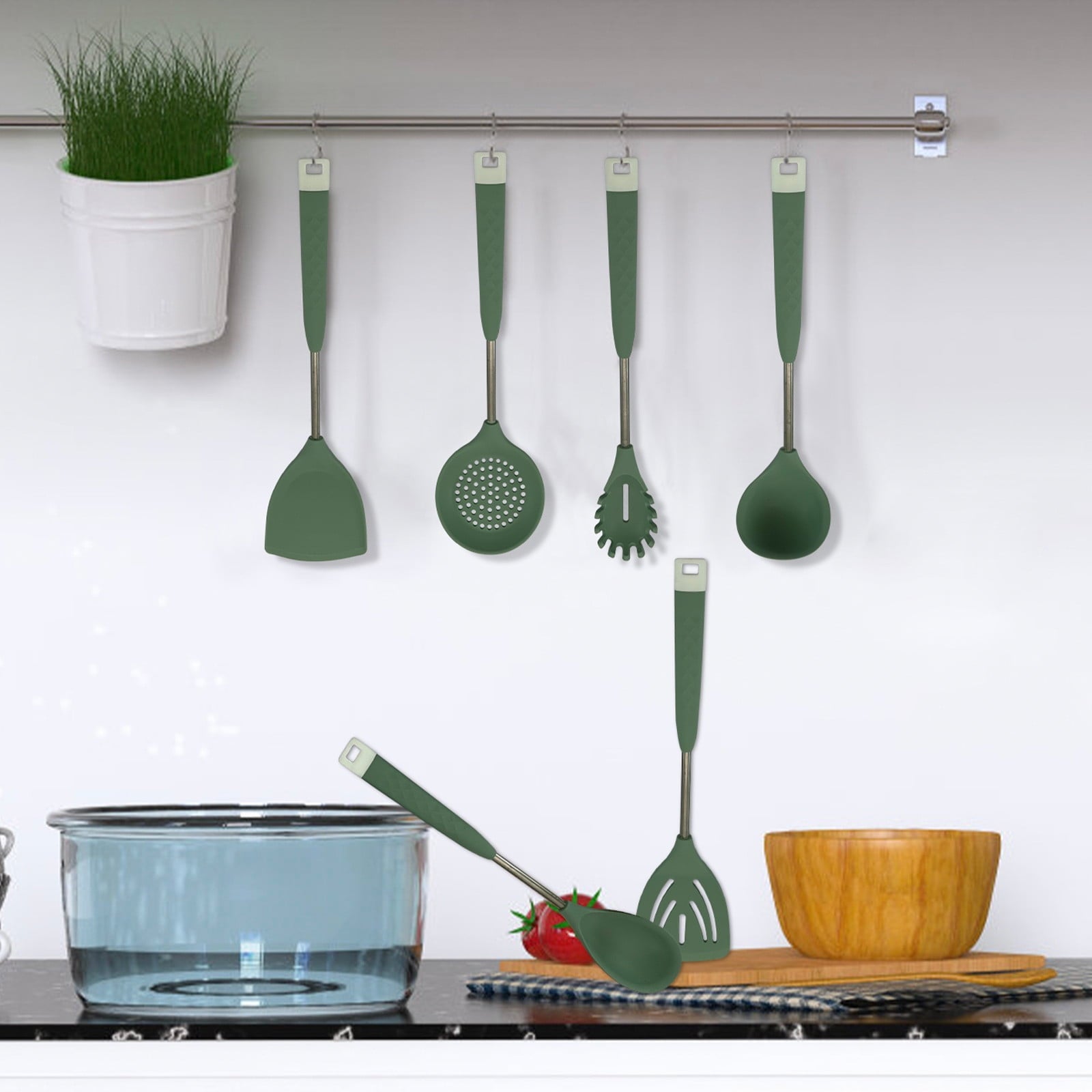 Silicone Cooking Utensils, Heat Resistant Kitchen Utensils with Stainless Steel Handle, 1 Pcs Silicone Cooking Slotte... - Image 5