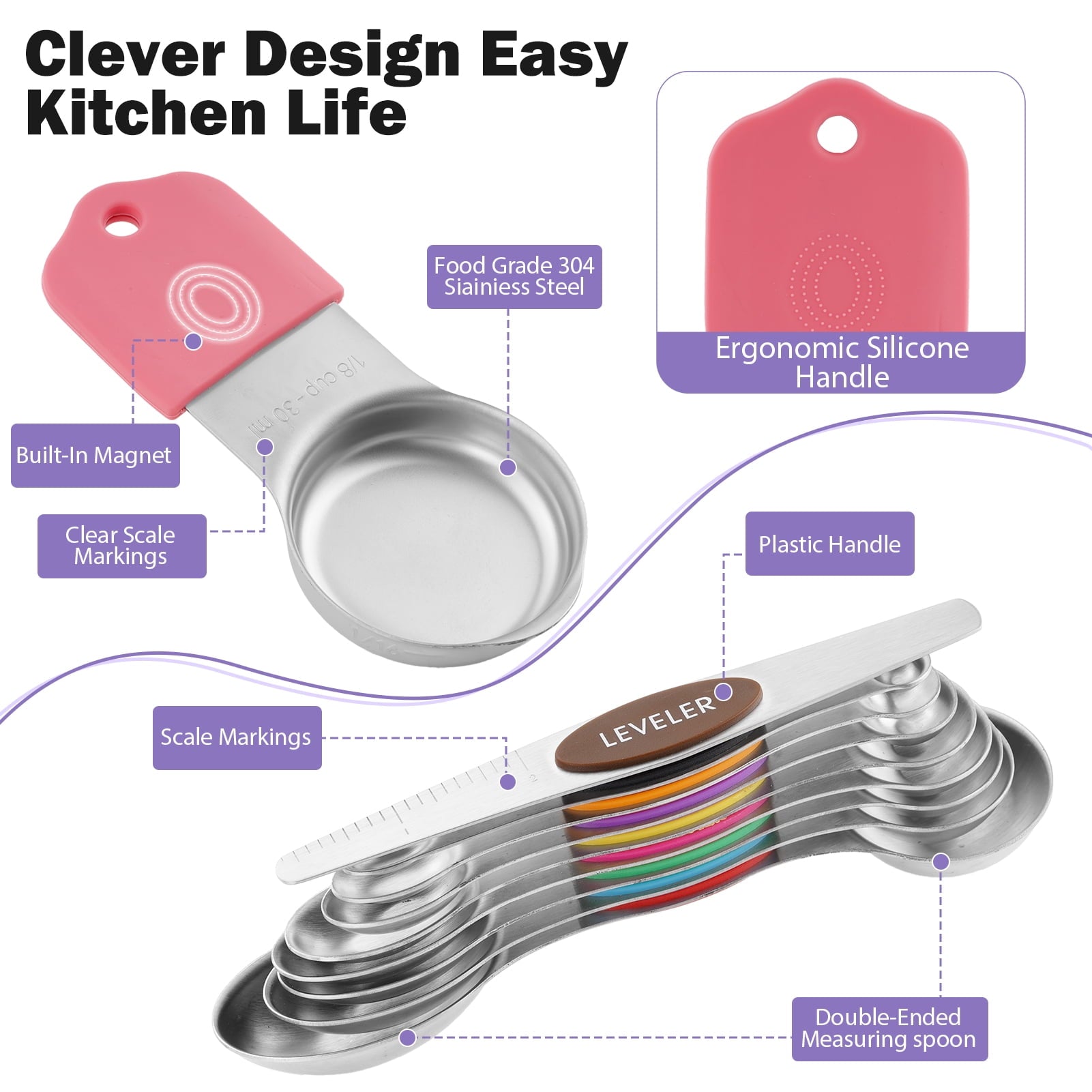 16 Piece Magnetic Measuring Cups and Spoons Set, Stainless Steel Nesting Metal Measuring Cups Set with Leveler for Dr... - Image 3