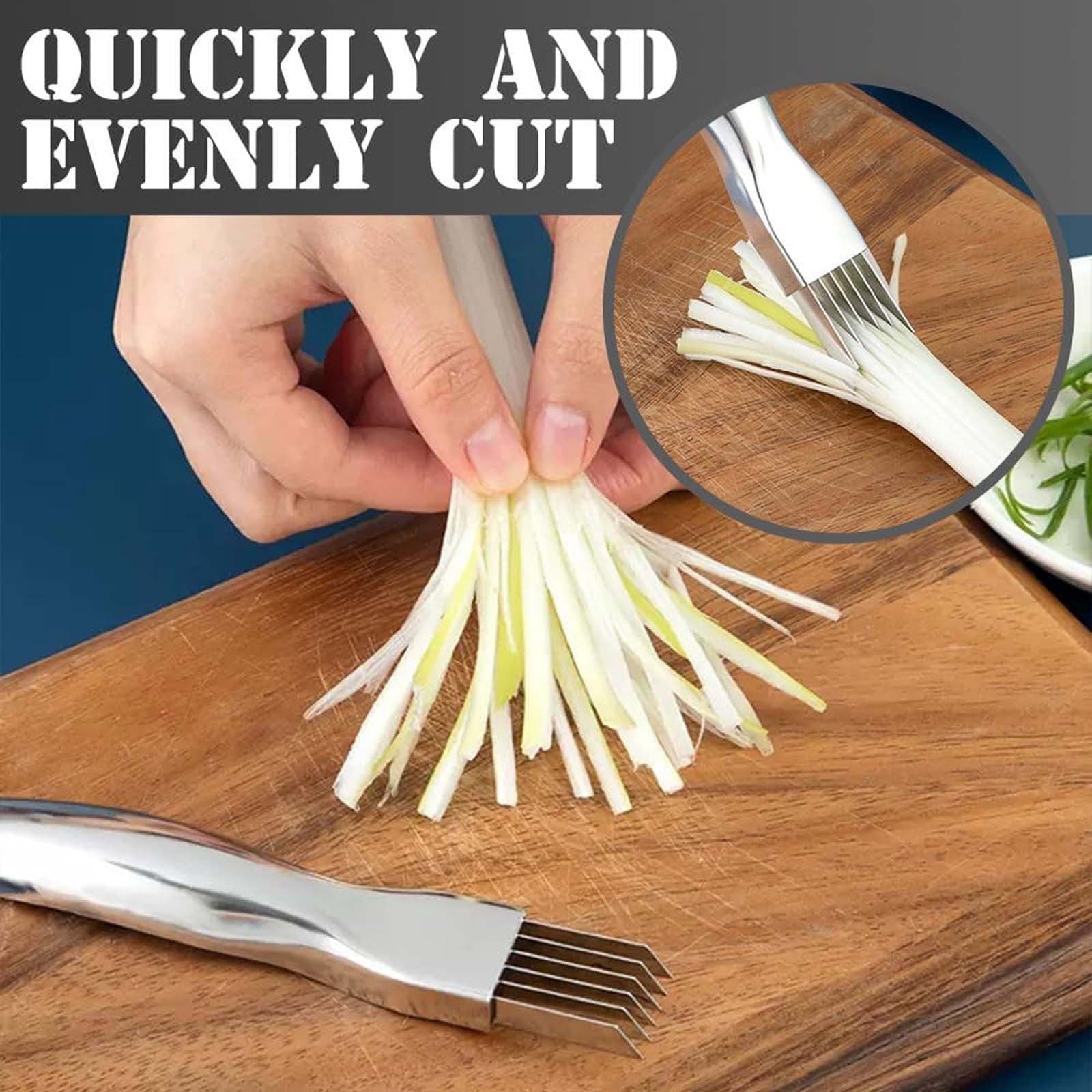 Extra Wide Stainless Steel Vegetable Chopper, 6-Blade Scallion Cutter Shredder for Onions Carrots Ginger, Multi Funct... - Image 5
