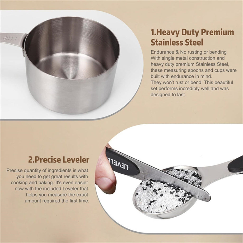 Magnetic Silicone Handle Stainless Steel Measuring Cups Set | 5-Piece Stackable Kitchen Baking Tools with Scales | 1,... - Image 3