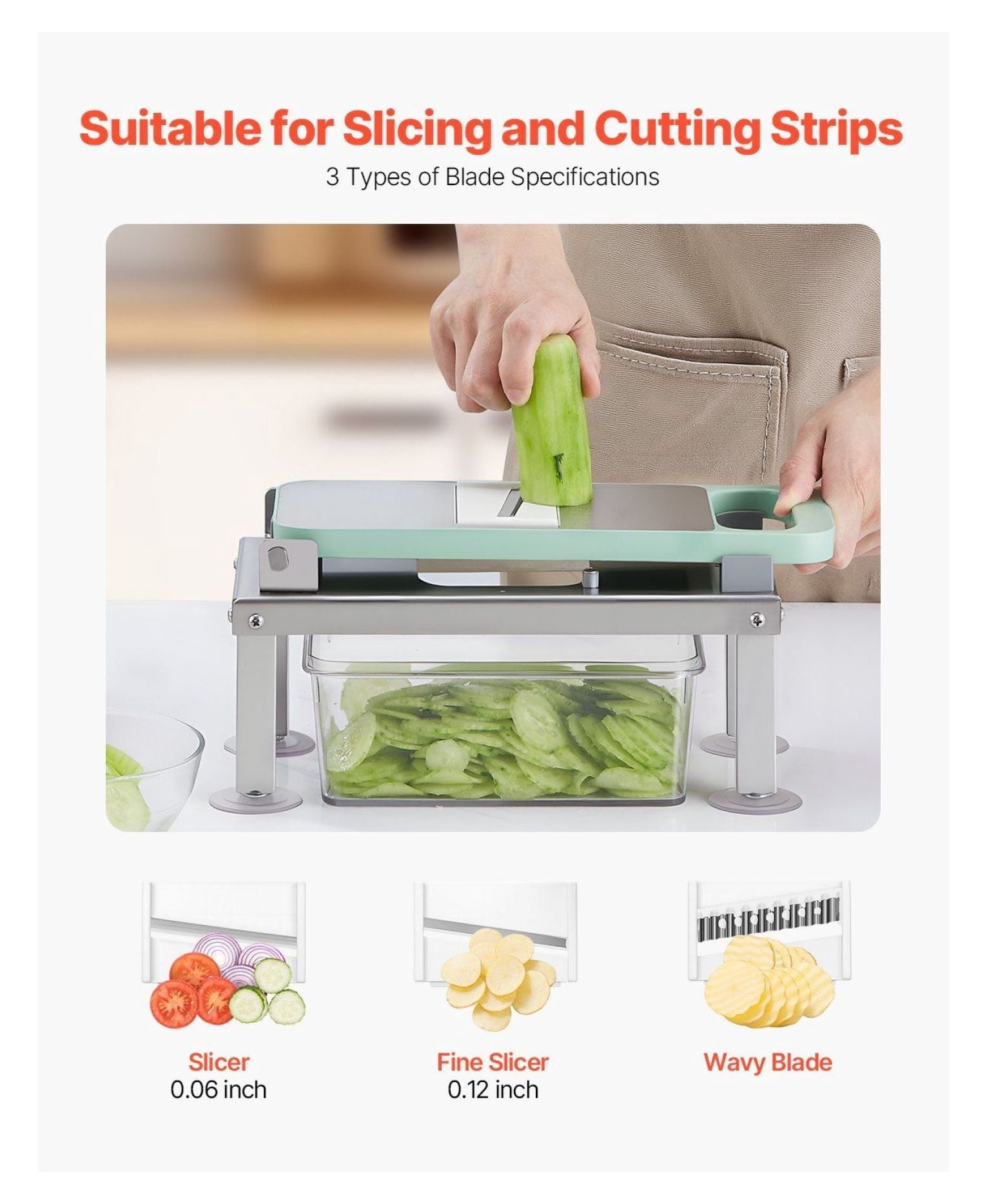 Slicer, 8 Blades Food Cutter for Kitchen - All-in-1 Veggie with Container, Stainless Steel Blades, Dicer, Slicer & Ju... - Image 6