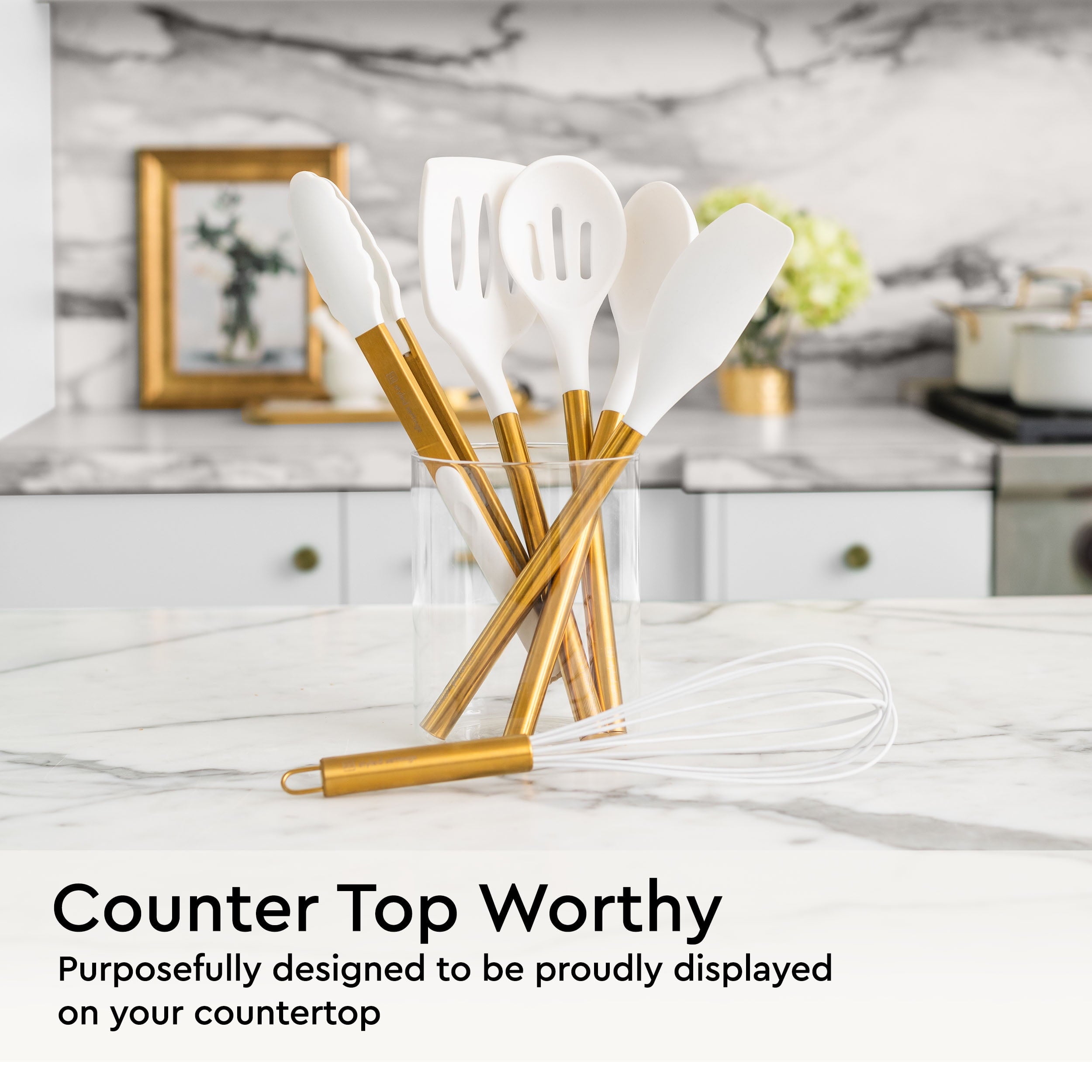 White Silicone and Gold Cooking Utensils Set - Image 5