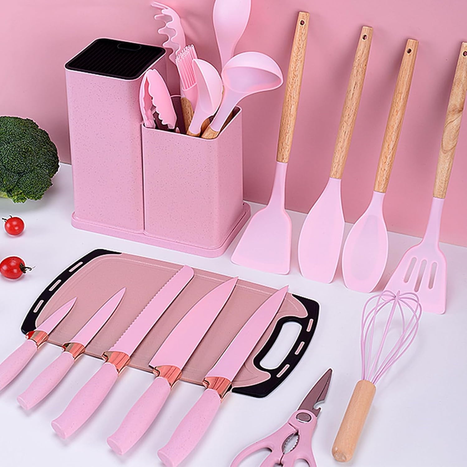 Cooking Utensils Set, 19 PCS Silicone Kitchen Utensils Set with Holder and Kitchen Knife Set for Cooking, Non-stick Heat Resistan Kitchen To - Image 2
