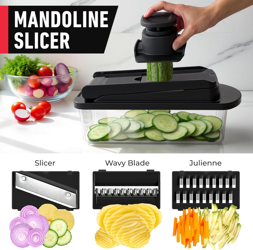 10-in-1 Cutter, Food with Container, Multifunctional Cutter with 8 Blades, Mandoline Slicer, Dicer & Grater, Black - Image 4