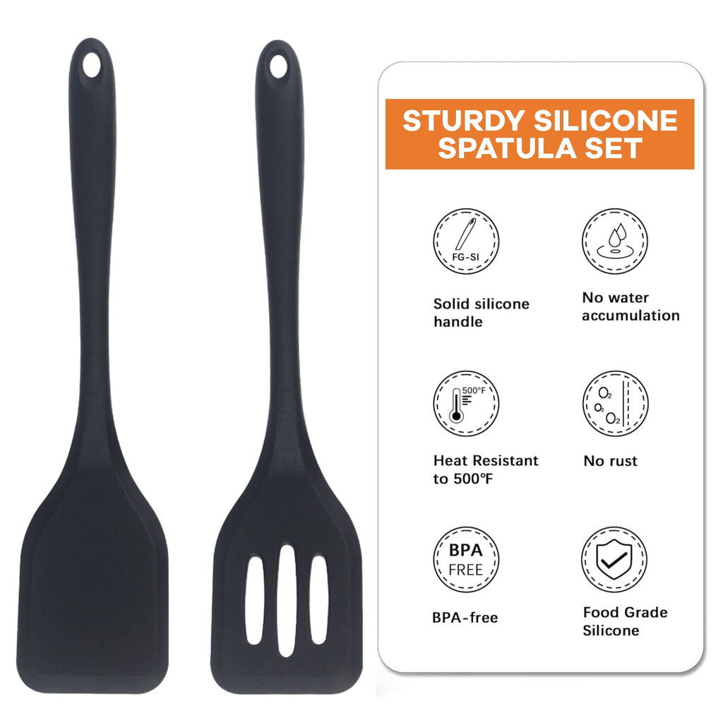 Silicone Spatulas Kit, 2pcs Solid & Slotted Cooking Turner for Non-stick Cookware, Kitchen Utensils for Flipping/Frying, Healthy & Seamless, - Image 2