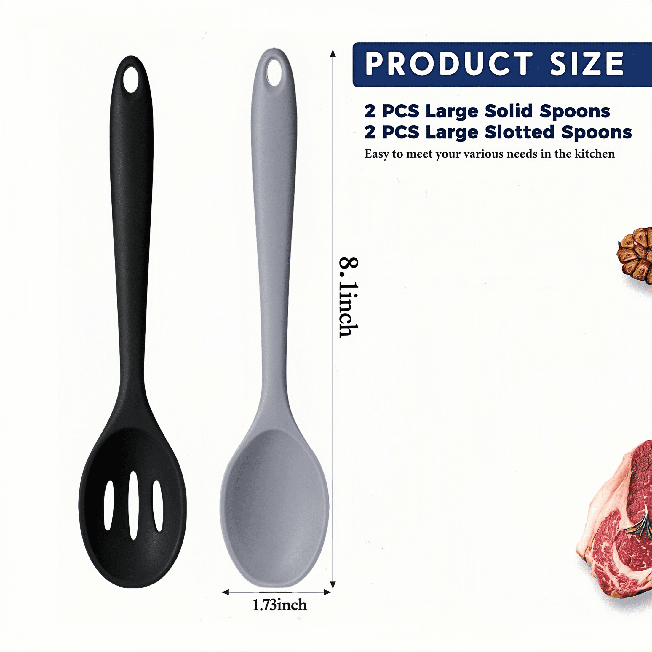 4-Piece Heat-Resistant Silicone Cooking Spoons Utensils Set with Non-Stick Spoons & Slotted Ladle  Dishwasher Safe, Mixed Colors (Black, Red - Image 2