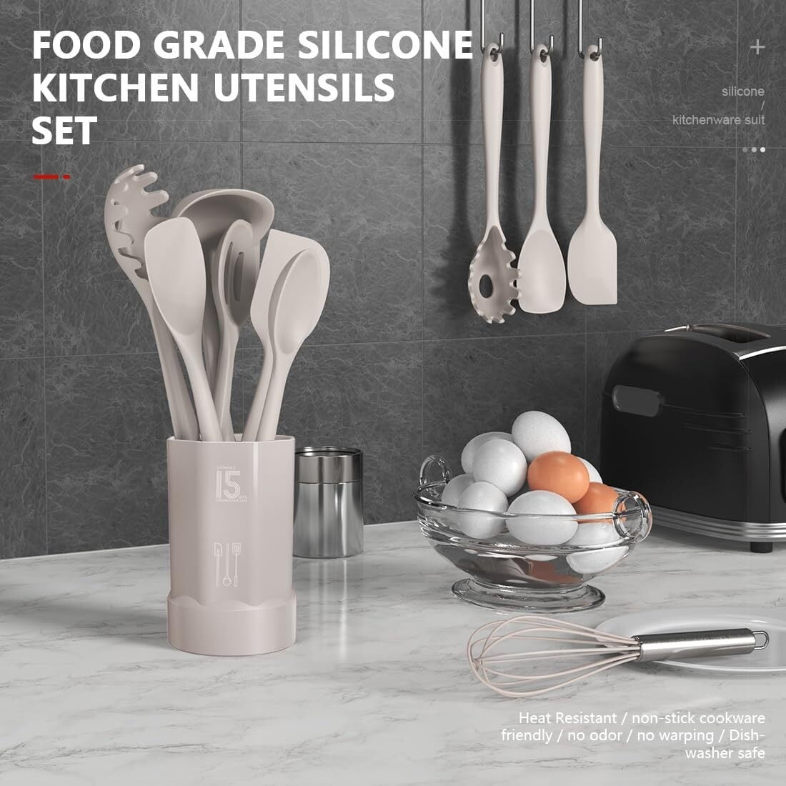Silicone Cooking Utensils Set - 446°F Heat Resistant Kitchen Utensils,Spatula Sets,Turner Tongs,Spoon,Kitchen Utensil Gadgets Tools Set for - Image 2