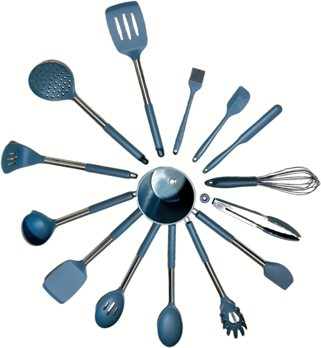 15 Pieces Silicone Kitchen Utensil Set with Holder | Non Slip Stainless Steel Cooking Tool |Spatulas, Spoon, Ladle, Pasta Server, Turner, To - Image 2