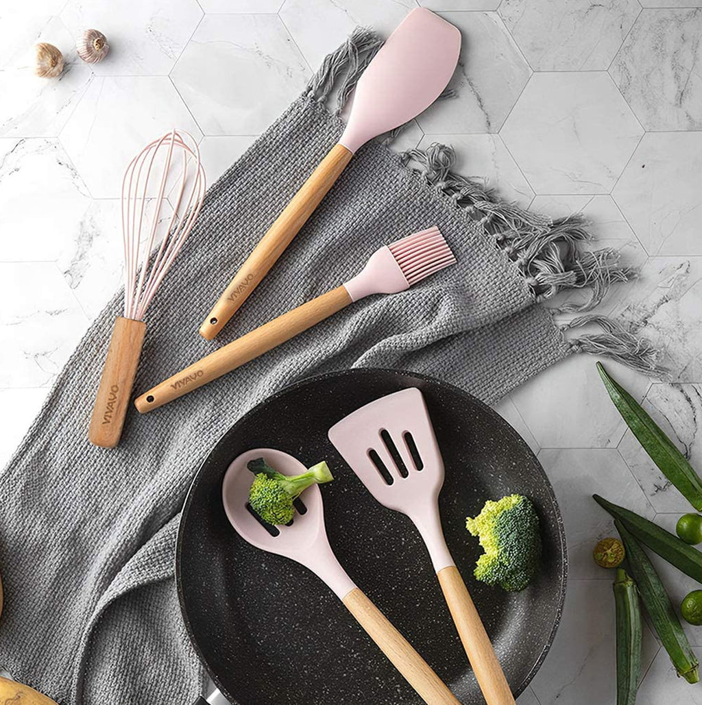 Kitchen Utensils Set, 32 Pcs Non-Stick Silicone Cooking Utensil Spatula Set with Holder, Wooden Handle Heat Resistanc... - Image 4