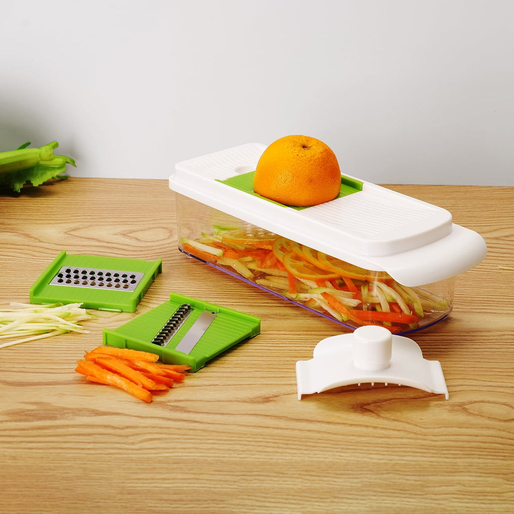 11 Pieces Multi-Function Nice Dicer and Mandoline, Stainless Steel, Green Glaze, 820g - Image 4