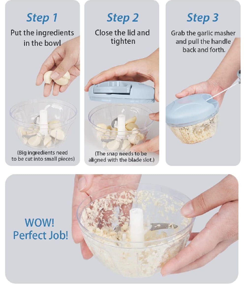 Manual Pull Food Chopper, Hand Pull Garlic and Vegetable Chopper with Stainless Steel Blades - Image 5