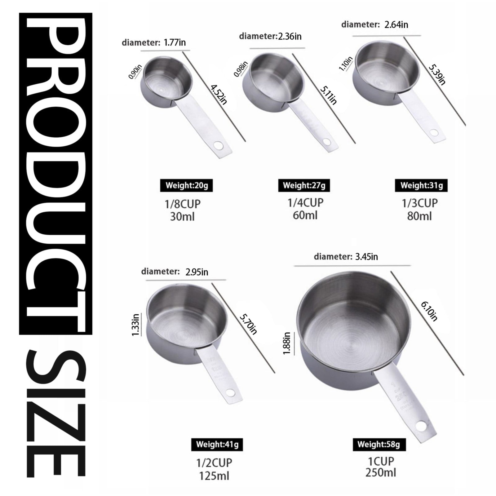 Curated Selection Premium 5 Piece Stainless Measuring Cup Set Accurate Kitchen Cooking Tools for Precise Liquid and D... - Image 3