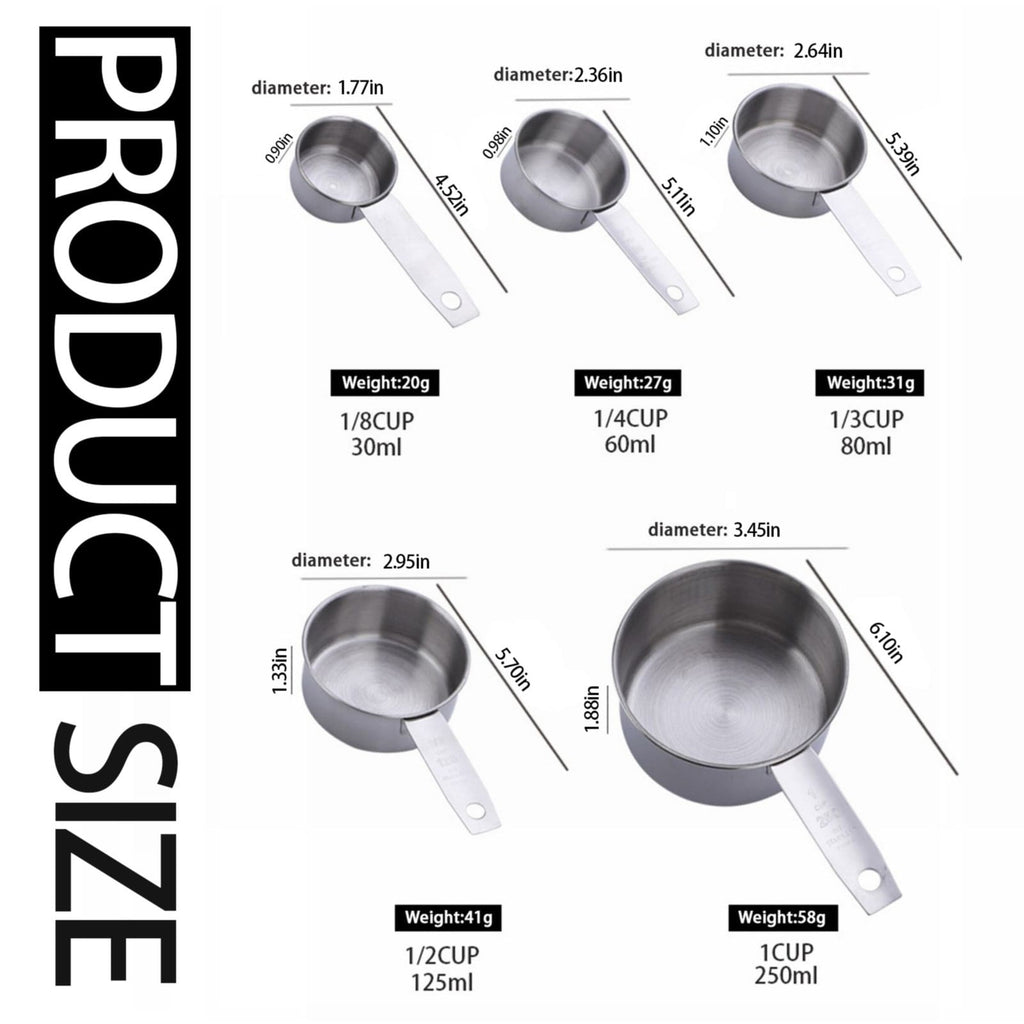 Cooking Pots and Pans Delaman Premium 5 Piece Stainless Measuring Cup Set Accurate Kitchen Cooking Tools For Precise ... - Image 3